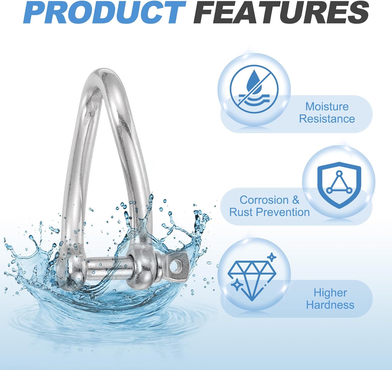 PATIKIL 316 Stainless Steel Twist Shackle 90 Degree 3/8" 10mm, Twisted Clevis with Screw Pin Marine Grade for Sailing Car Towing Outdoor Tents - Image 3