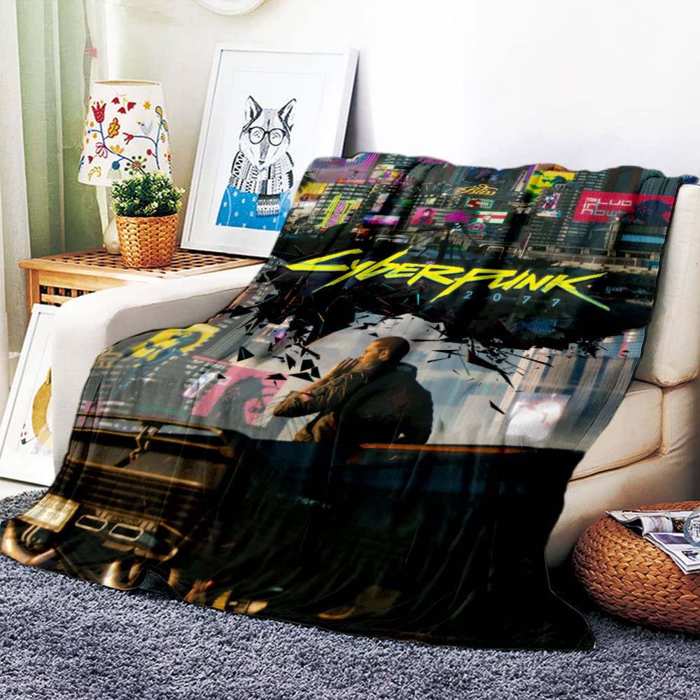 VOZMIO Cyberpunk 2077 Flannel Warm Soft Plush on The Sofa Bed Blanket Suitable for Air Conditioning Blanket Nap Blanket (60 * 80 in(150 * 200 CM))