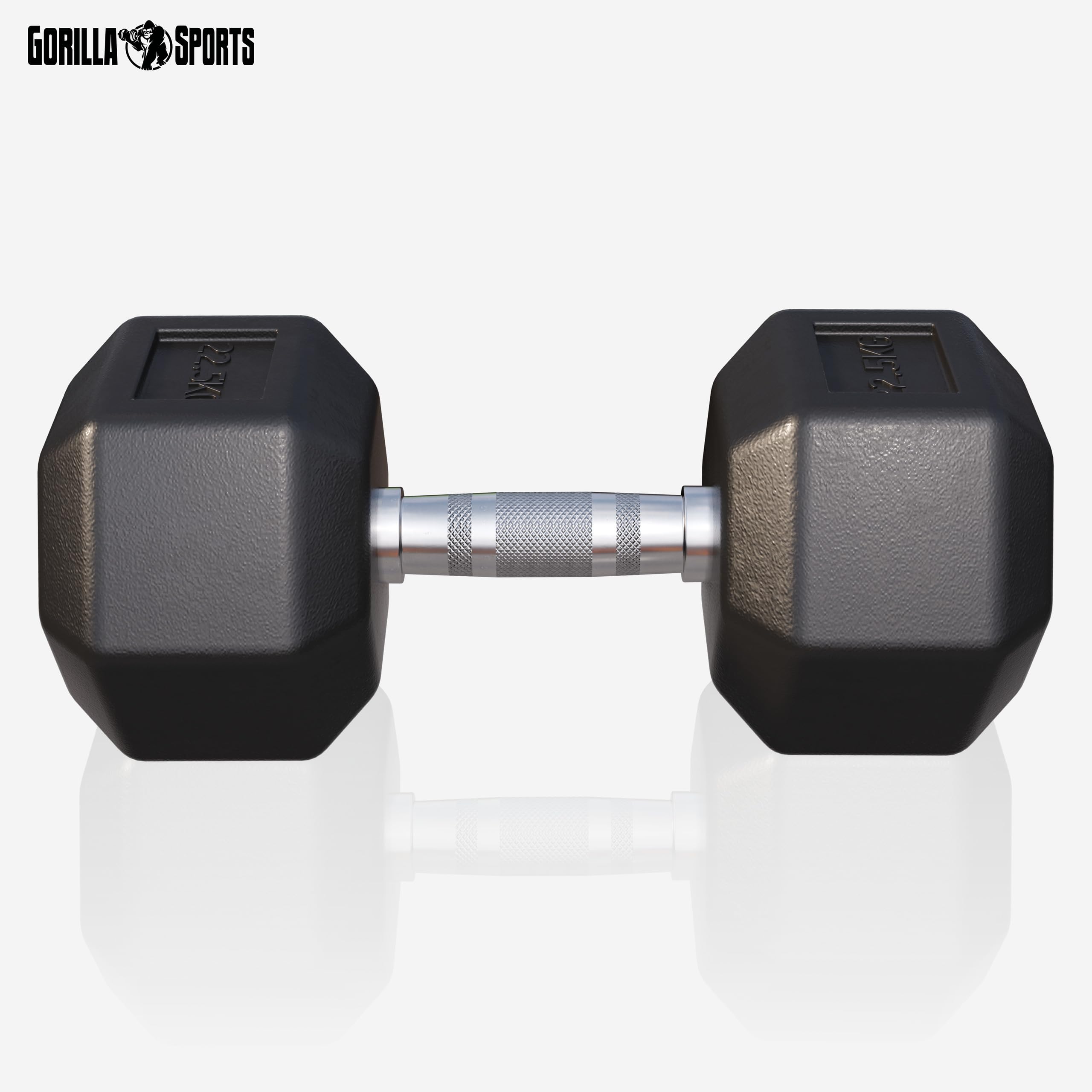 GORILLA SPORTS® Hexagon Kurzhanteln 2–50 kg, gummiert, mit oder ohne Ablage | Schwarze sechseckige Hanteln aus Gusseisen mit gerändeltem Chromgriff, rutschsicher und rollfest; Dumbbell, Krafttraining