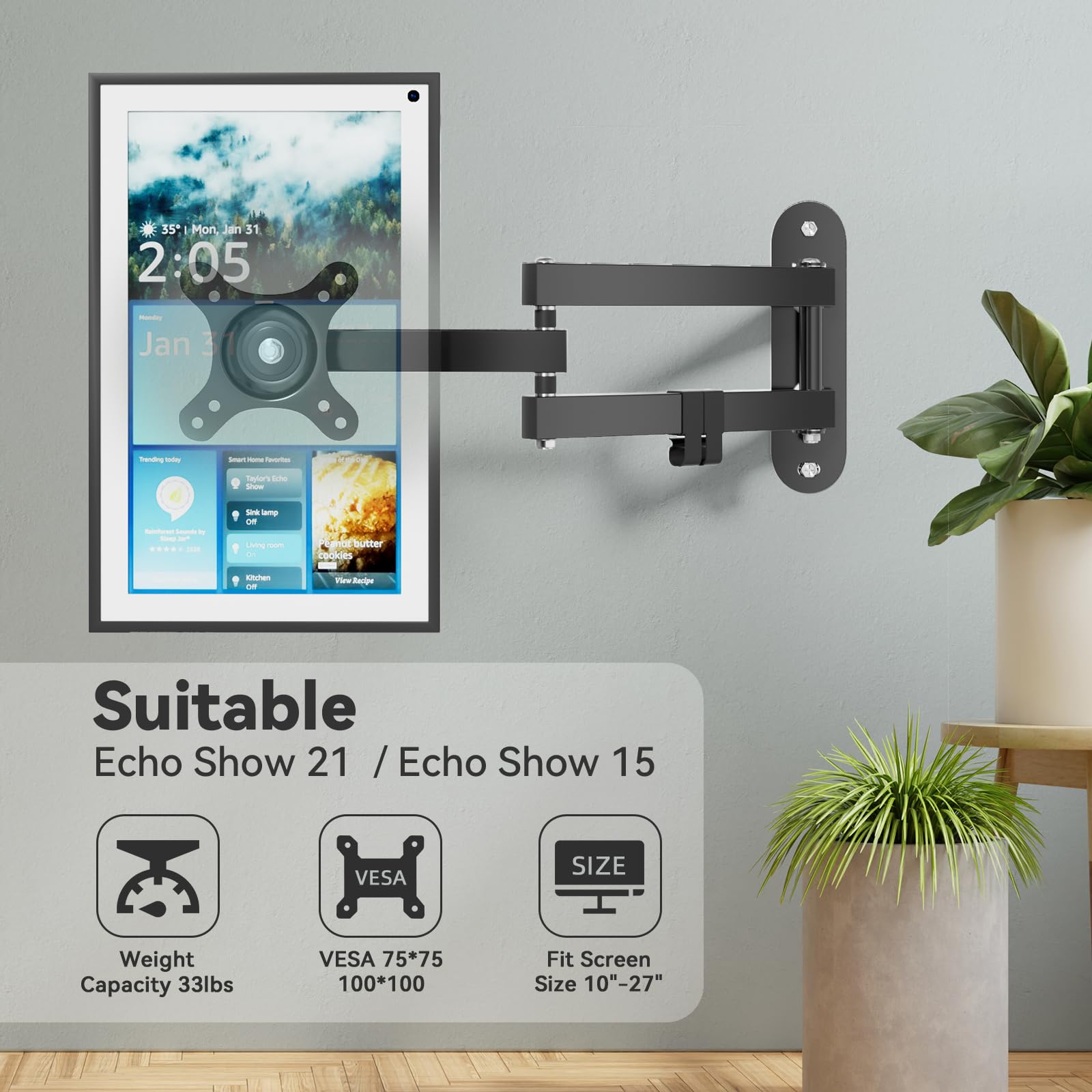 Alexa Echo Show 15 Supporto da parete per Amazon Echo Show 21, 15,6", 53,3 cm, girevole e inclinabile