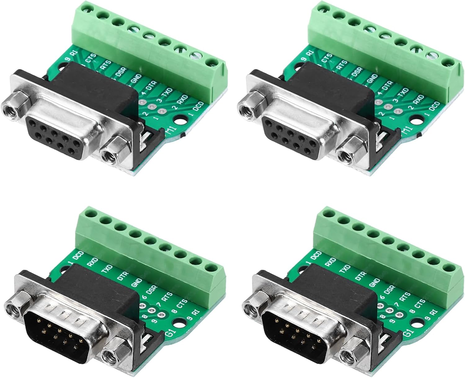 MECCANIXITY DB9 Breakout Connector/RS232 Serial 9 Pin Connector Male Female Socket 9-pin 2-Row Male Female for Mechanical Equipment CNC Computers Pack of 4 with Thumb Screws