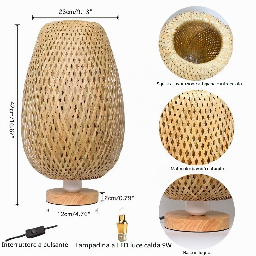 Lampada da tavolo in bambù intrecciato Stile Zen Paralume in bambù Lampada da tavolo Illuminazione decorativa da tavolo Luce notturna Luce d'atmosfera per camera da letto, soggiorno