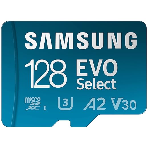 SAMSUNG EVO Select Micro SD-Memory-Card + Adapter, 128GB microSDXC 130MB/s Full HD & 4K UHD, UHS-I, U3, A2, V30, Expanded Storage for Android Smartphones, Tablets, Nintendo-Switch (MB-ME128KA/AM)