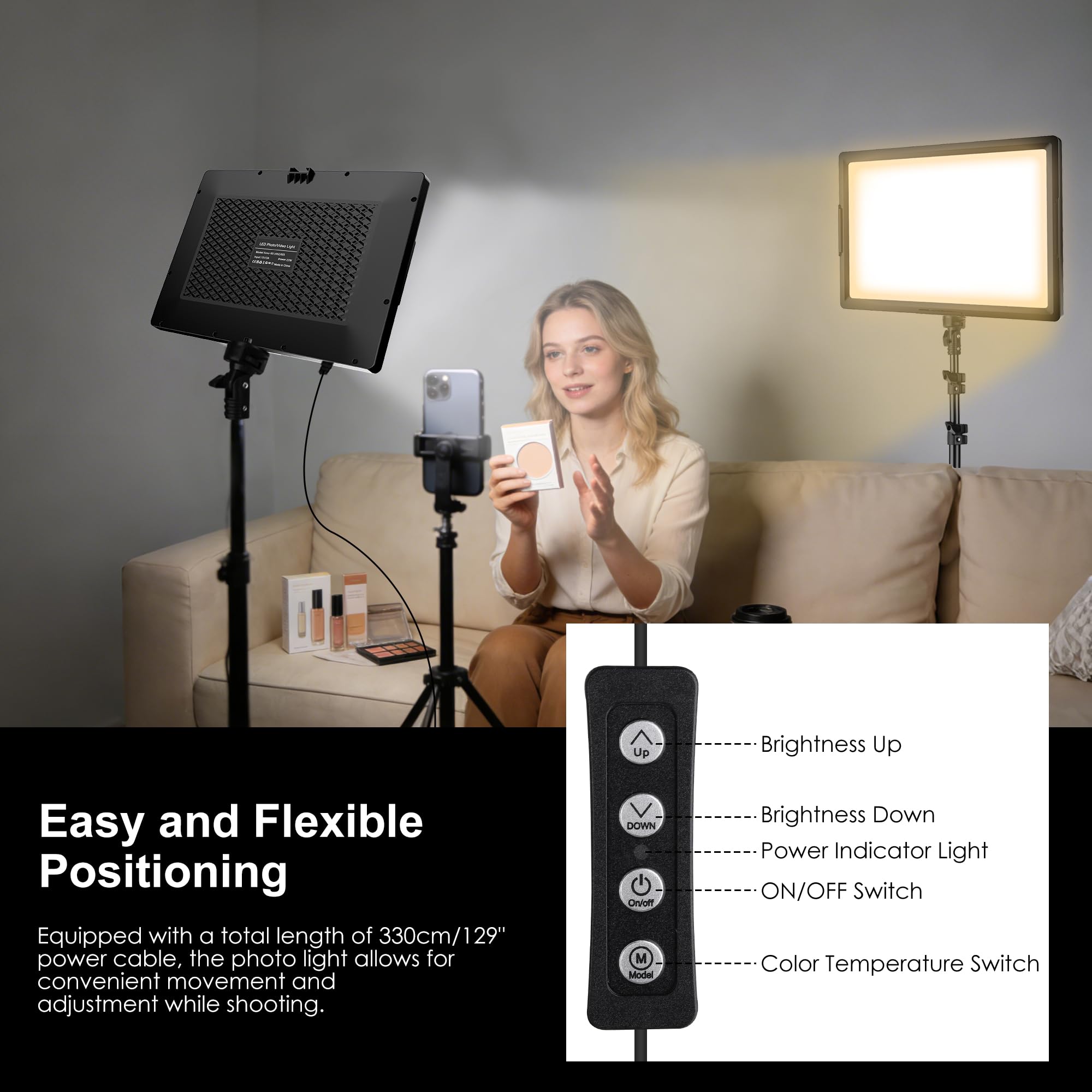 Kit 2 Luci LED Bicolore Da Studio Con Treppiede 68 Pollici – USB Dimmerabile, 2800-6500K, CRI 97+ - 4