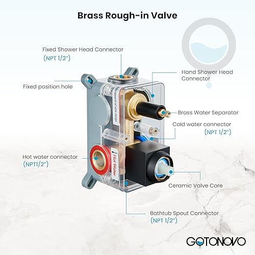 Miniatura 5 de gotonovo Juego de grifo de ducha mezclador de lluvia con boquilla de cascada, sistema de ducha de lluvia, montaje en techo, cabezal de ducha con
