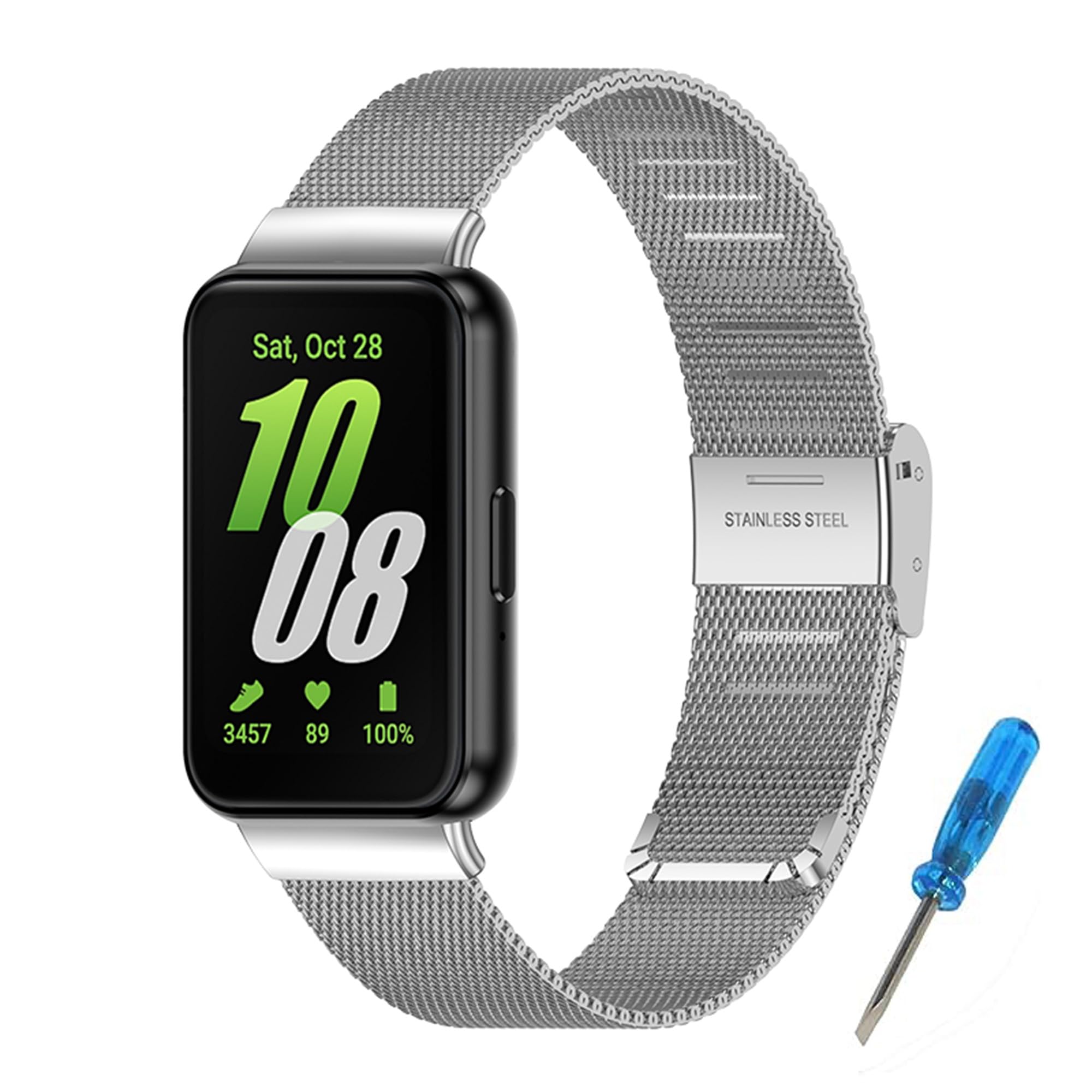 BRLYYOE Metal Correa Compatible para Samsung Galaxy Fit 3, Galaxy Fit 3 Pulsera de Repuesto de Acero Inoxidable Ajustable Con Herramienta Correas para Samsung Galaxy Fit 3 SM-R390