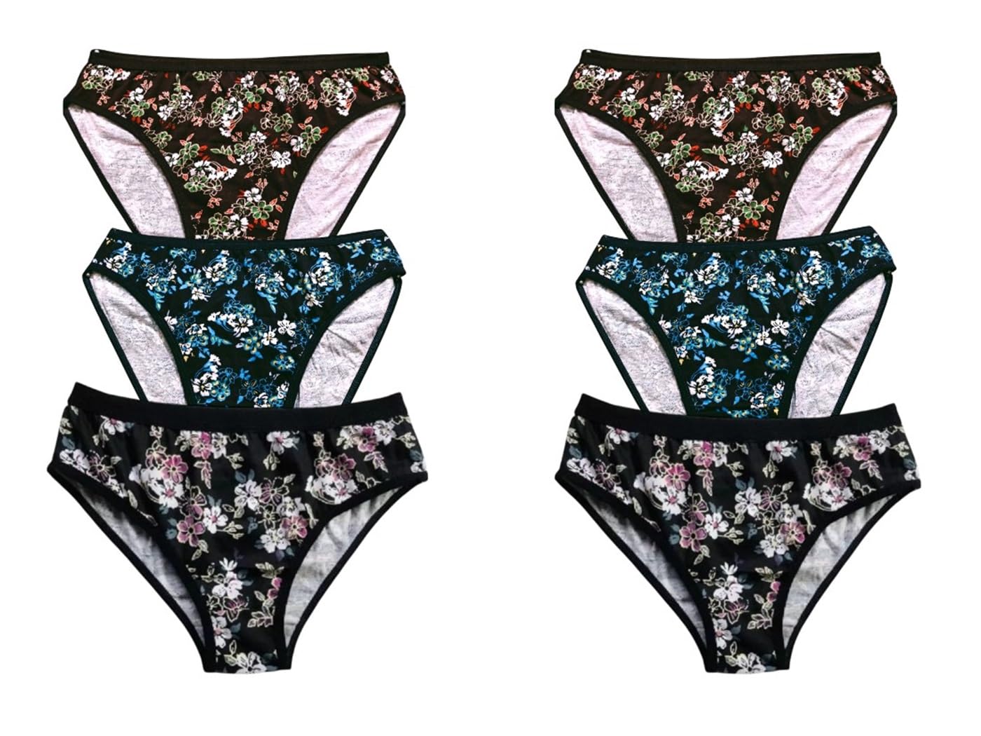 Women's Medium Coverage Super Combed Cotton Mid Waist Bikini with Concealed Waistband (Pack of 6_Black, Blue, Brown Colors & Floral Print)-image-47