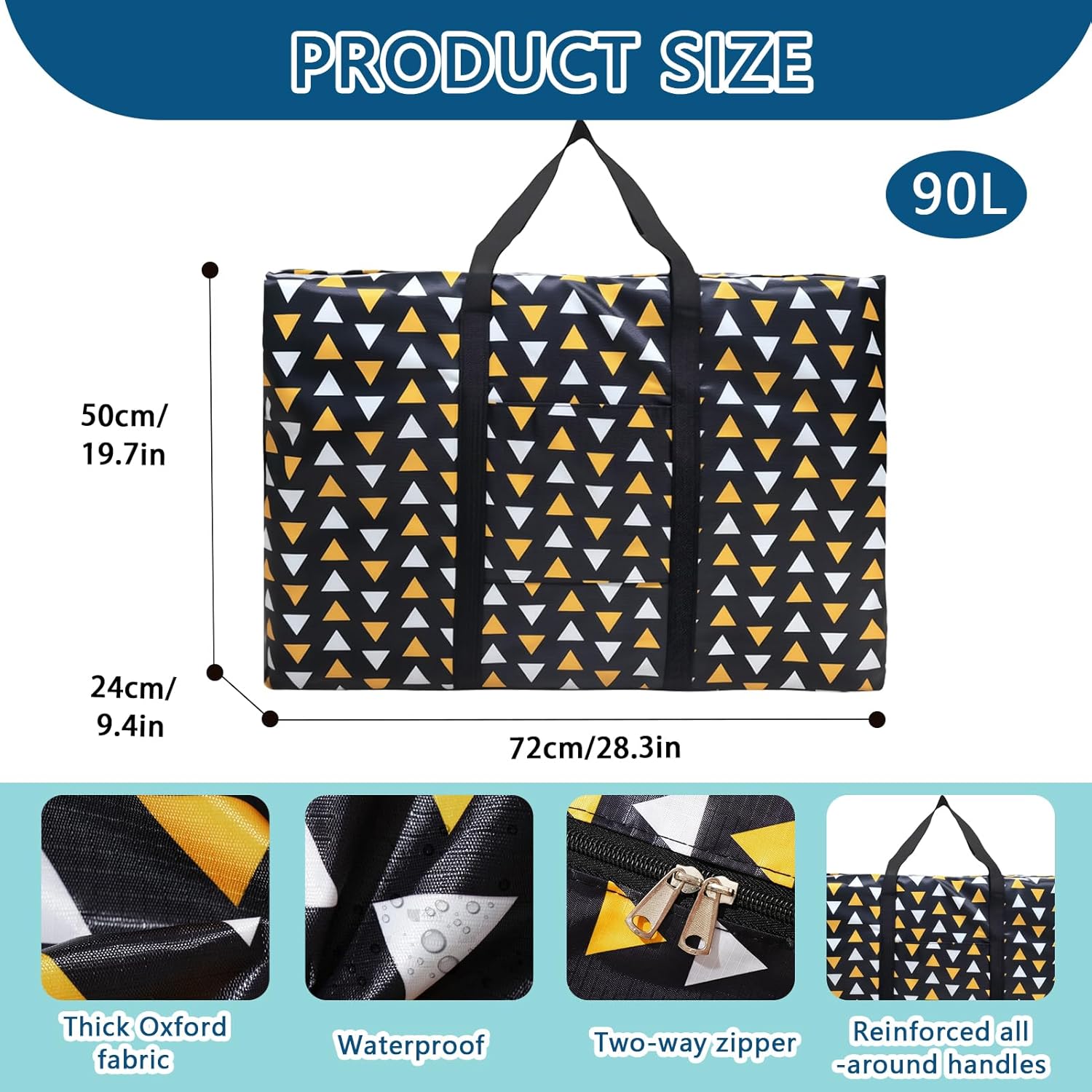 2 Pack Clothing Storage Bags Waterpoof Packing Bag with Carrying Handles Comforter Storage Containers for Moving Clothing Dorm Black Triangle 90L