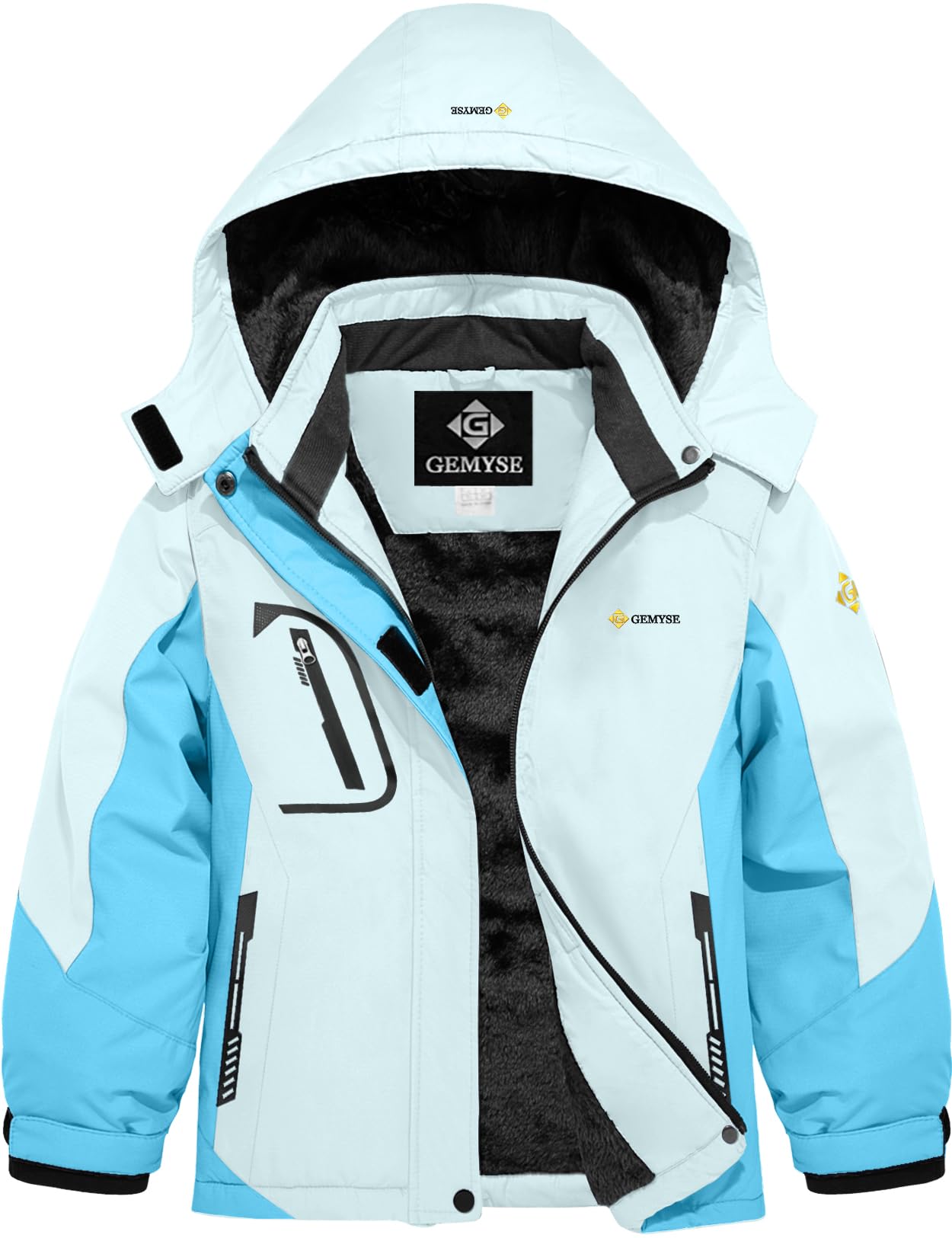 GEMYSE Veste Ski Femme Imperméable – Manteau Hiver Polaire Coupe-Vent Avec Capuche – Noire Taille L