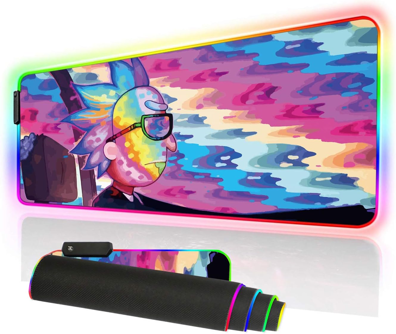 RGB Gaming Mouse Pad Large, Oversized 10 Lighting Mode Thick Glowing LED Extended Mousepad ，Non-Slip Rubber Base Computer Keyboard Pad Mat (80x30 RGBmojing)