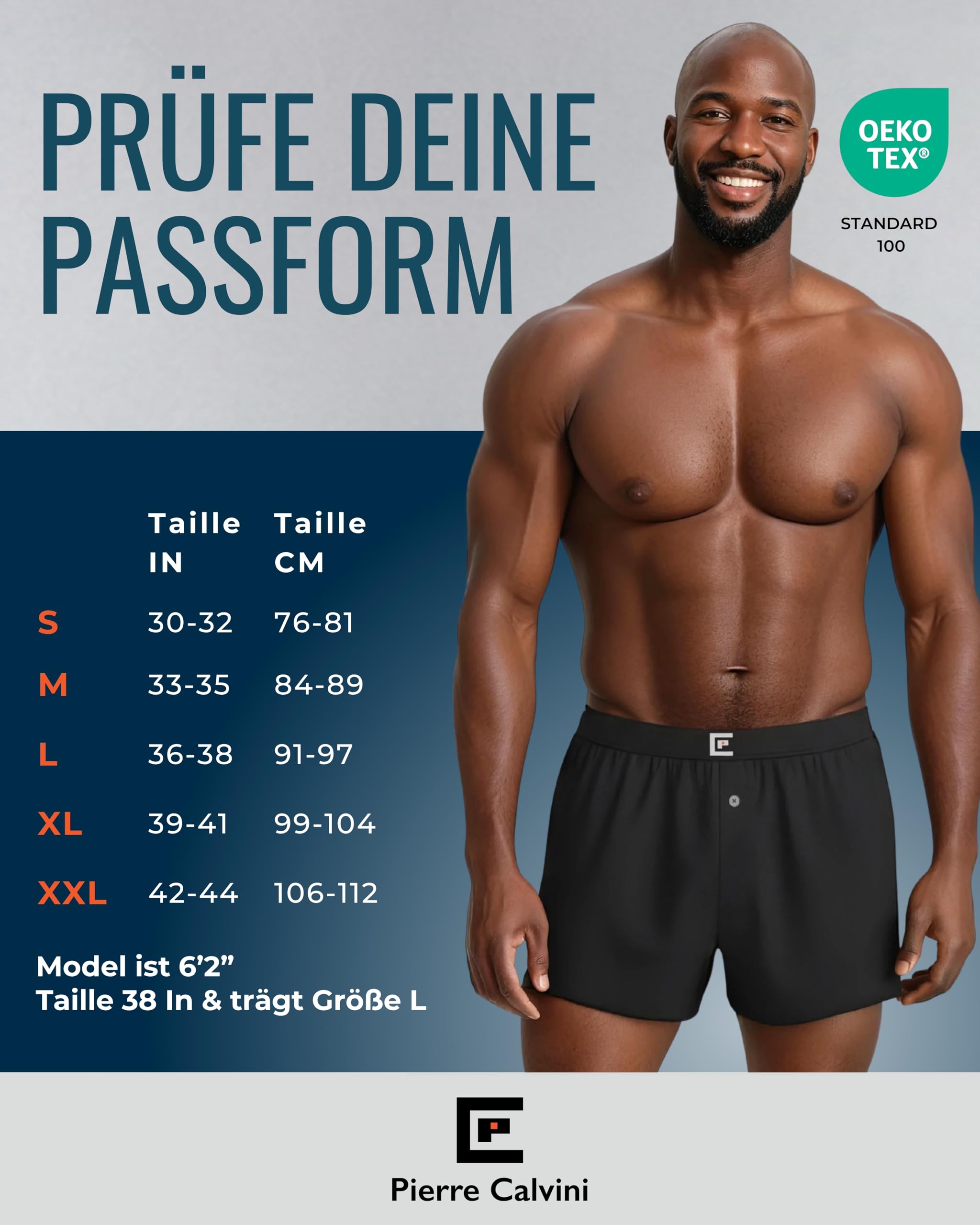 Pierre Calvini Herren Boxershorts weit geschnitten (3er/6er Pack) – 95% Baumwolle 5% Elastan, lockere Passform, atmungsaktiv & etikettenfrei, weiche Schlaf-Boxershorts