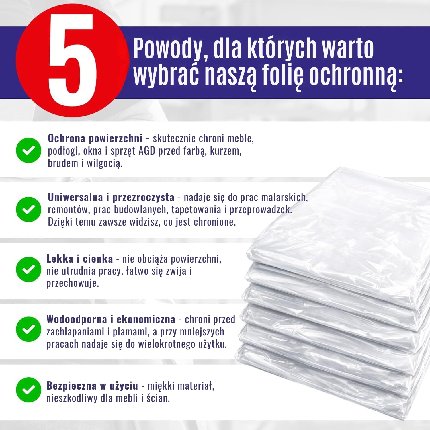 Chle-Mar – 6x Folia Malarska Ochronna 4x5 m 20 m² Transparentna | Folia LDPE 53 g do Ochrony Mebli i Podłogi | do Malowania/Remontu | Akcesoria Malarskie Chroniące przed Farbą i Kurzem