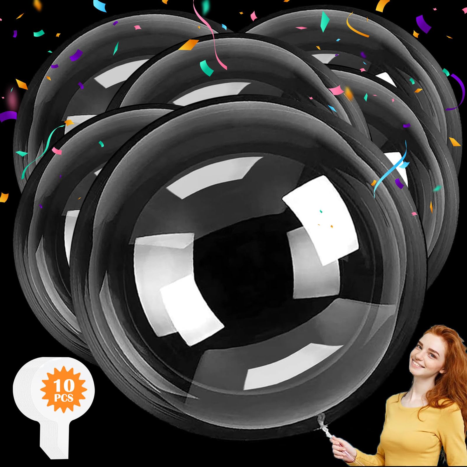 36inch Jumbo Bobo Balloons, 10 pcs Large Transparent Bubble Balloon Fillable Round Balloons Clear Crystal Balloons for Photo Shoot Wedding Engagement Birthday Baby Shower Festival Romantic Decoration-image-7