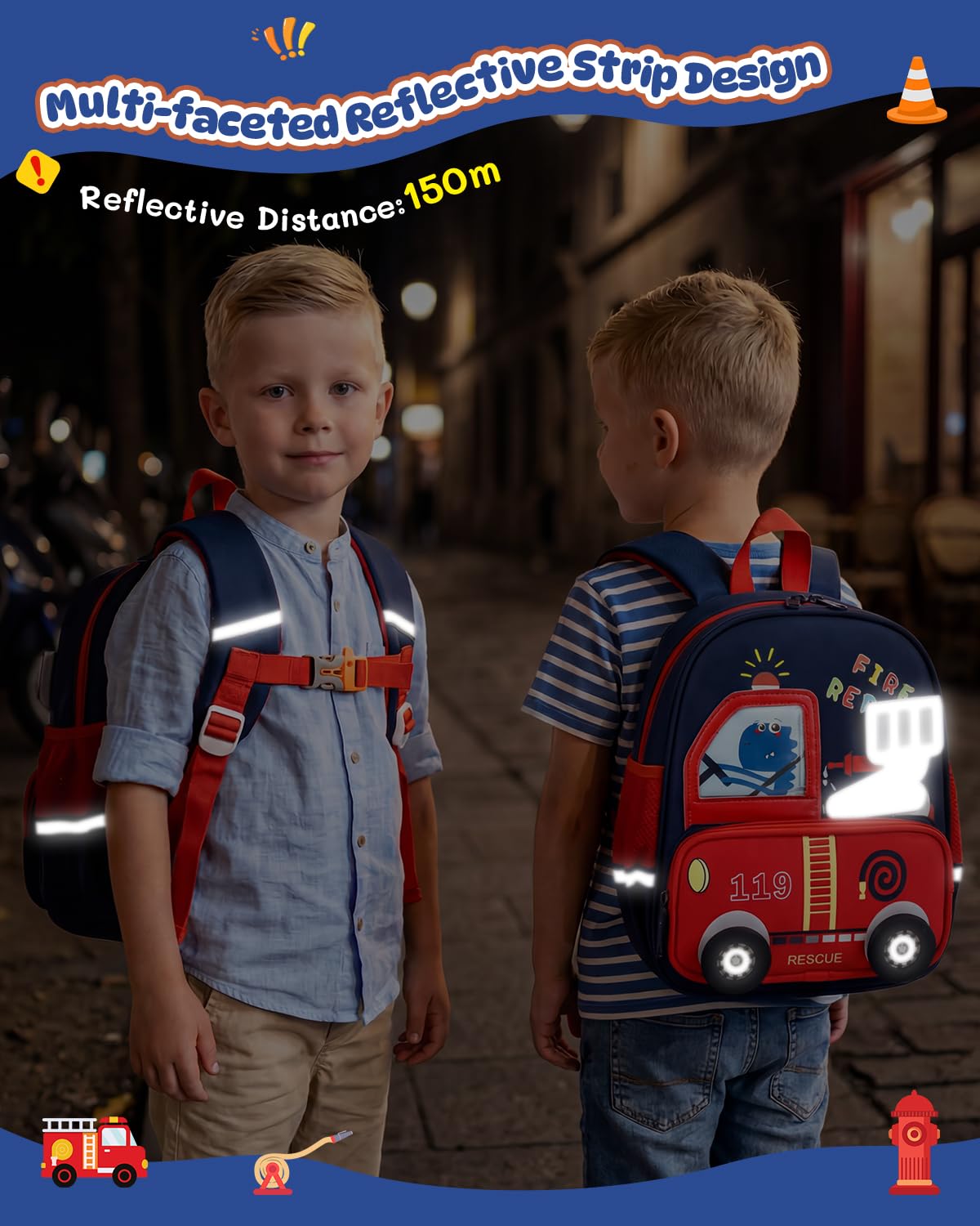 PROTAURI Sac à Dos Enfant Garçons avec Bretelles de Poitrine, Cartable Maternelle Réfléchissant 360° Imperméable et Léger, Sac Enfant Maternelle Passend für DIN A4 2-6 Jahre, 10.6L, Bleu Marine | Avec sangle de poitrine réfléchissante, imperméable, légère