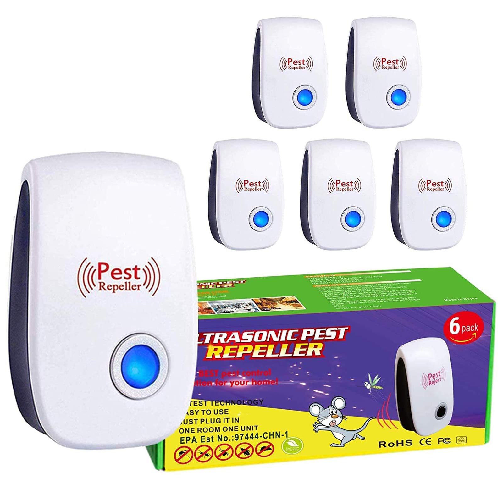 ASPIRER Ultrasonic Pest Repeller - Safe, Eco-friendly, Non-toxic Electronic Indoor Plug-in for Insects, Mice, Ant, Mosquito, Spider for Children and Pets (6 PACK)