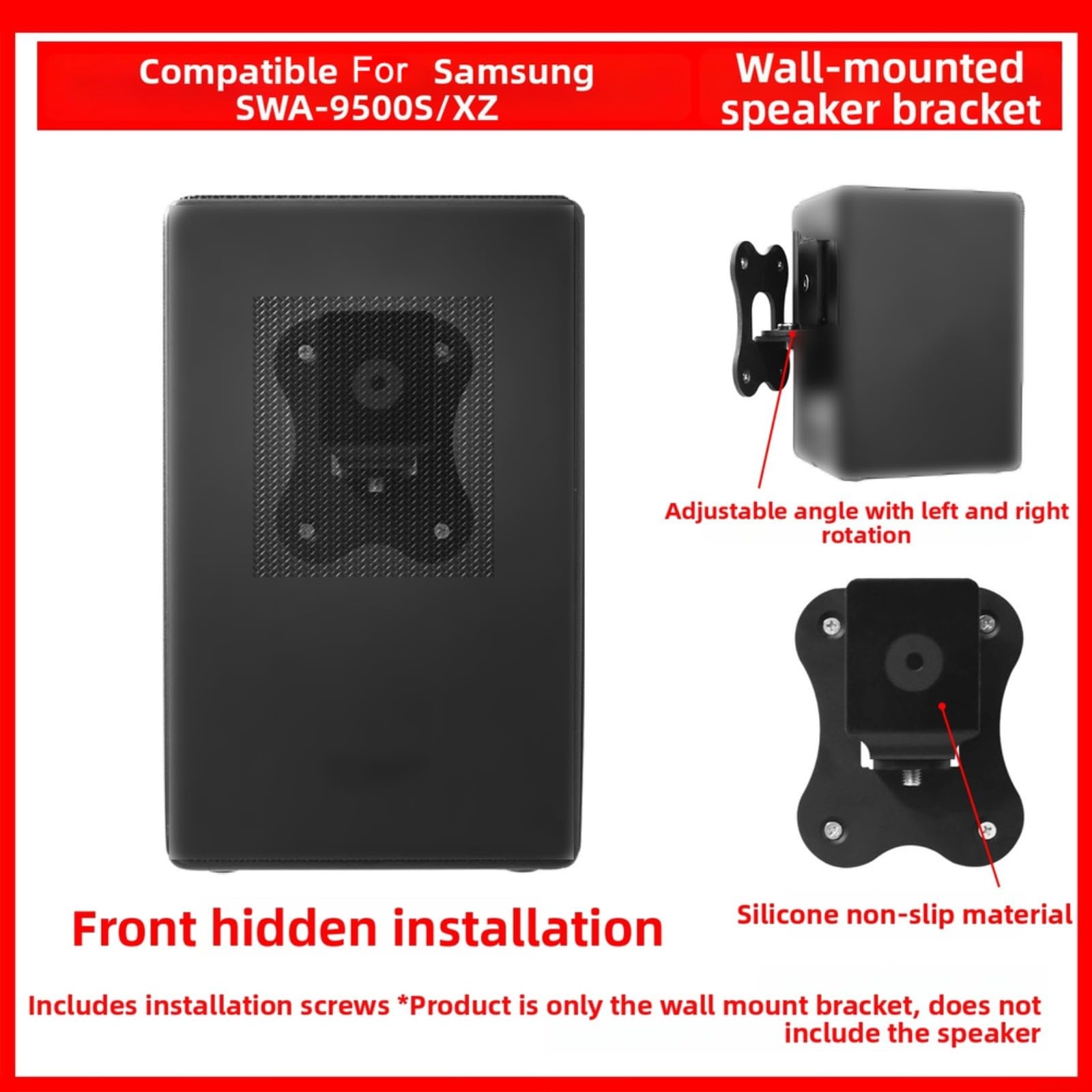 Robusta staffa di montaggio a parete in metallo, per sistema Home Theater Samsung SWA-9500SXZ, supporto compatto nero per altoparlanti, con hardware, 11 x 9 x 65 cm