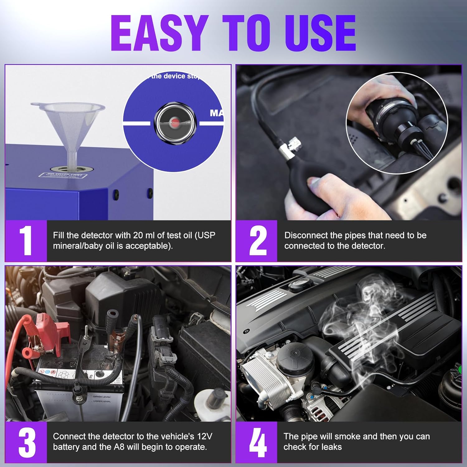 Automotive Smoke Machine Leak Detector, EVAP Smoke Machine Leak Tester for All 12V DC Vehicles in Vacuum, Fuel Diagnostic Pipe System, Built-in Air Pump and Pressure Gauge, Flow Meter Dual Mode