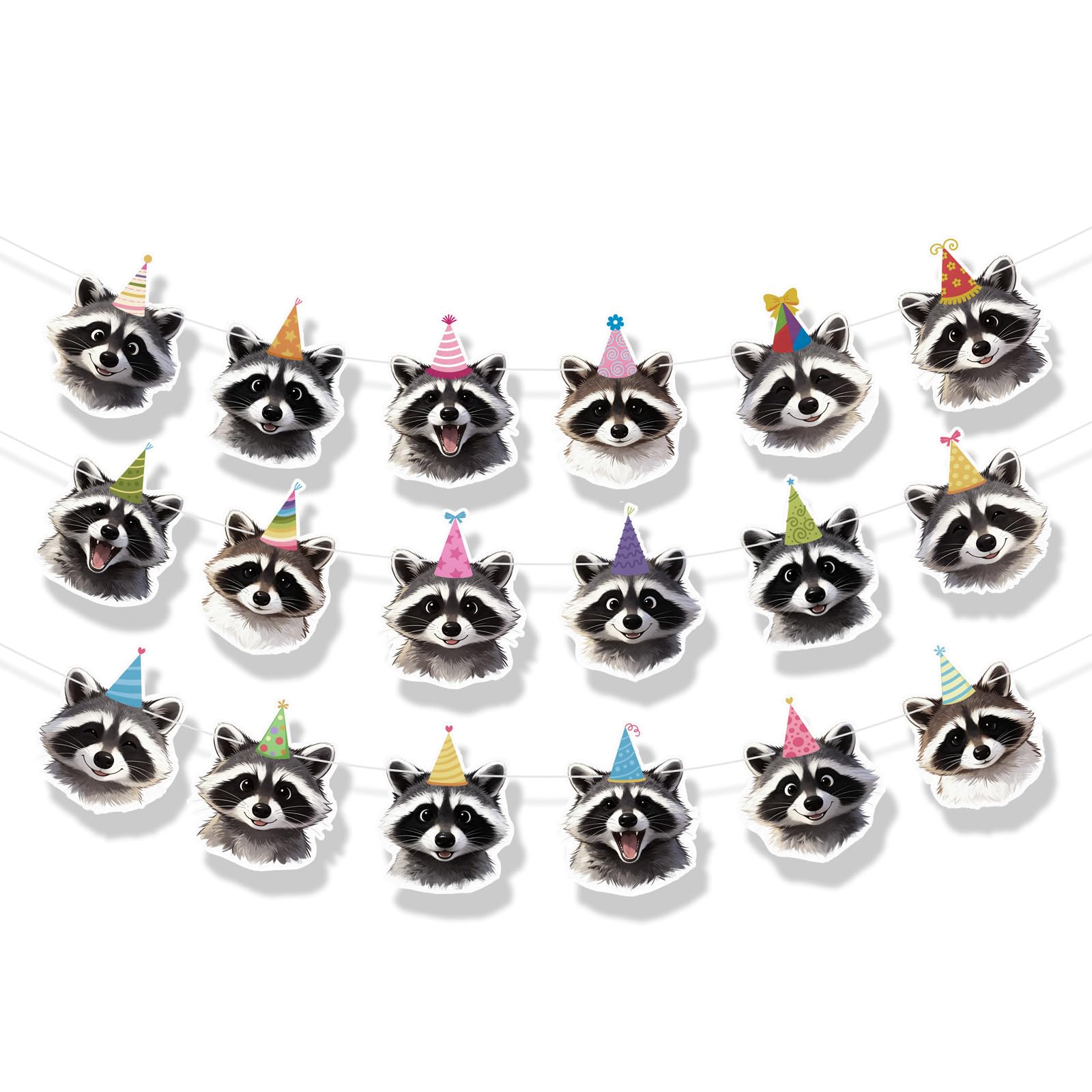 3Pcs Raccoon Woodland Baby Shower Birthday Party Decorations Banner, Pre-Strung Garland Raccoons Party Decorations, Woodland Animal Baby Shower Supplies, Funny Raccoon Decor For Kids
