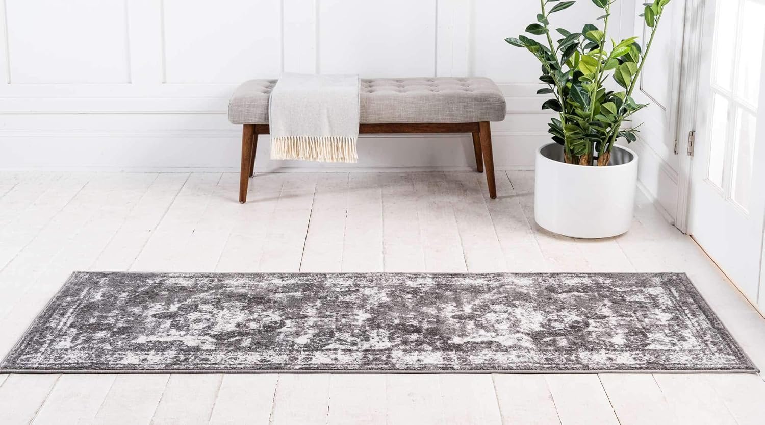 Unique Loom Sofia Collection Area Rug - Salle Garnier (2' x 6' 7" Runner, Gray/ Ivory)