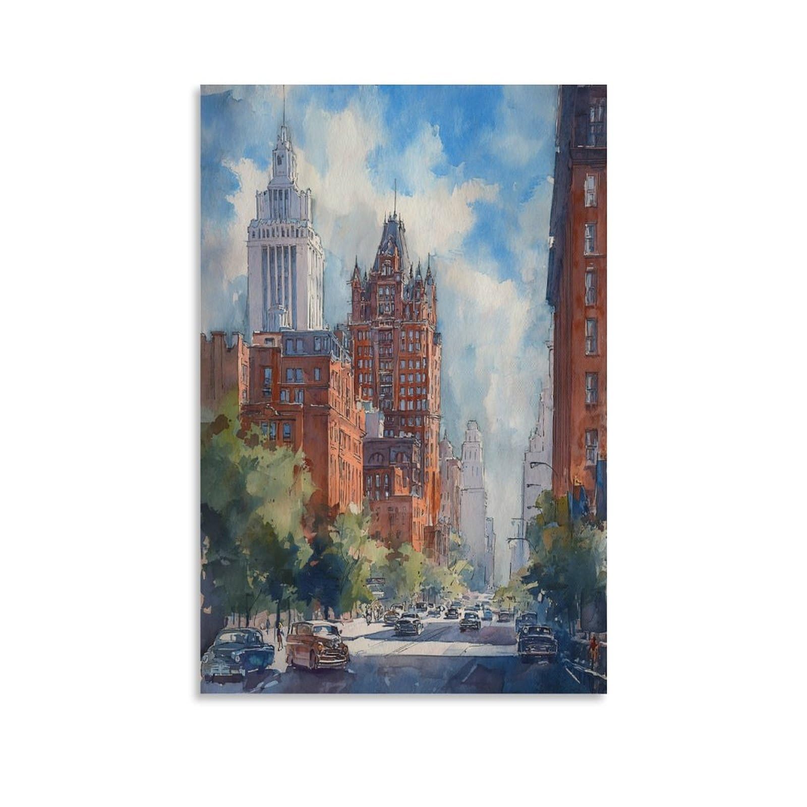 Xwymxz Unframe-Style Atlanta Watercolor 20X30inch(50X75cm) Vintage Travel Poster Watercolor Canvas Art