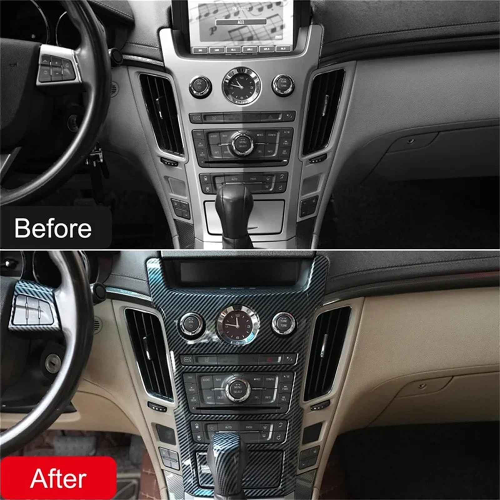 Folia na panel‌ Okleina skrzynia biegów‌ Pasuje do Cadillac CTS 2008-2013 Akcesoria Panel sterowania centralnego samochodu Panel przycisków Osłona - ABS Włókno węglowe