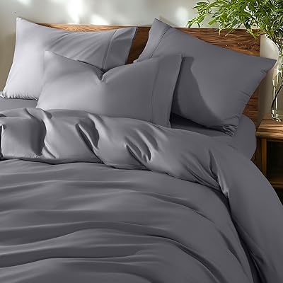 Shilucheng 100% Cotton King Size Duvet Covers - 600 Thread Count, Luxury Sateen Weave Egyptian Cotton Comforter Cover with Zipper Closure & Corner Ties,Hotel Bedding Duvet Covers 3 Piece (Dark Grey)