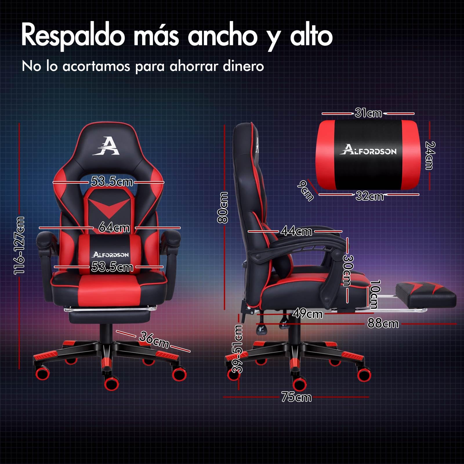ALFORDSON Silla de Oficina para Juegos, 2 Puntos de Masaje con Soporte ergonómico, Comodidad Lujosa, con reposapiés, reposabrazos de Cuero sintético, Silla para el hogar, Cuero sintético, Rojo