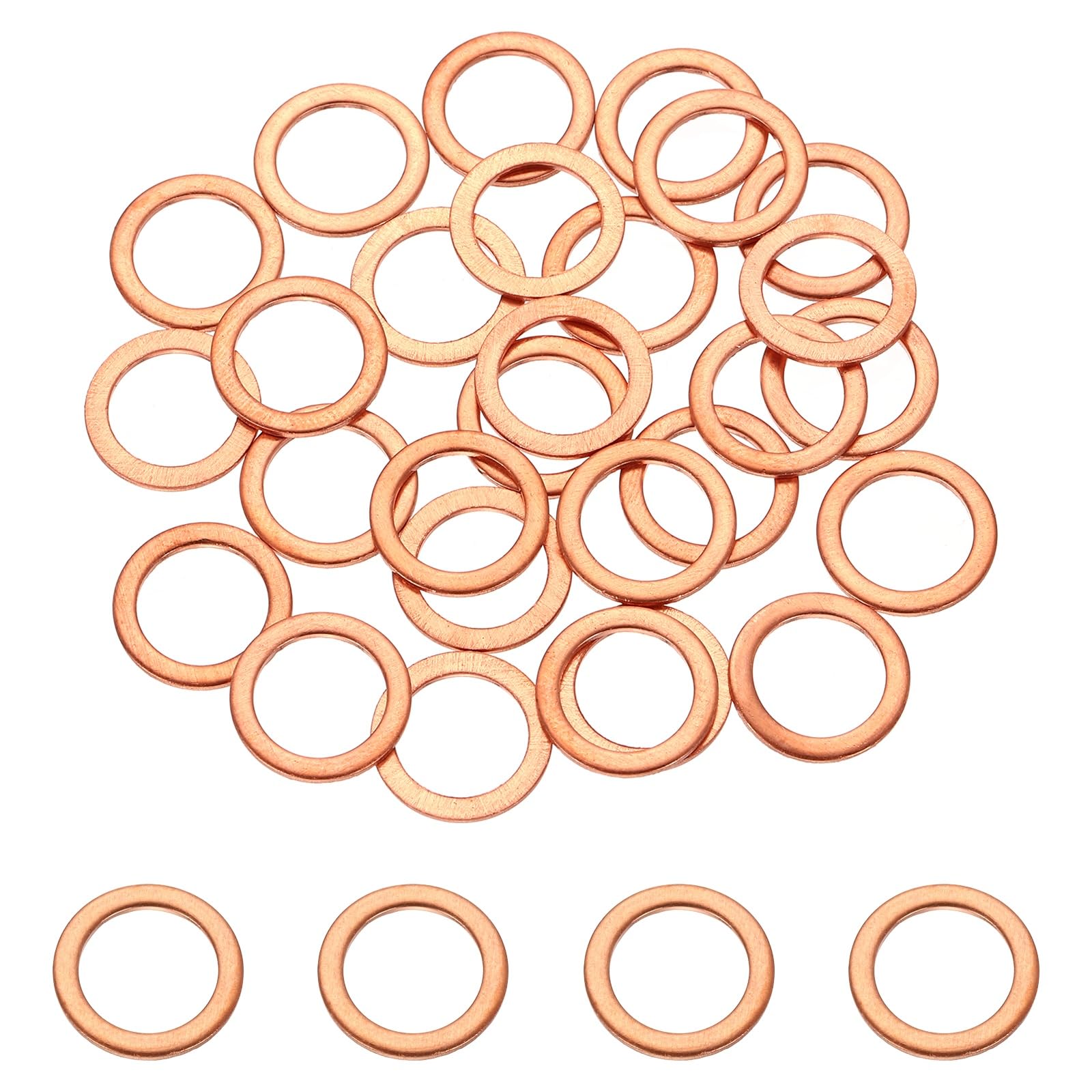 DEFANEX 32 Pcs M10 Copper Washer Sealing Ring (10mm ID 14mm OD 1mm Thickness) Metric Sealing Gasket Flat Crush Washer, for Automotive Plumbing Mechanical Oil Drain Plug