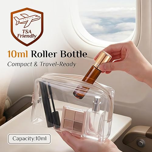 Miniatura 4 de PrettyCare Paquete de 12 botellas de rodillo de aceite esencial de 0.3 fl oz con bola de rodillo de acero inoxidable – Botellas de vidrio ámbar