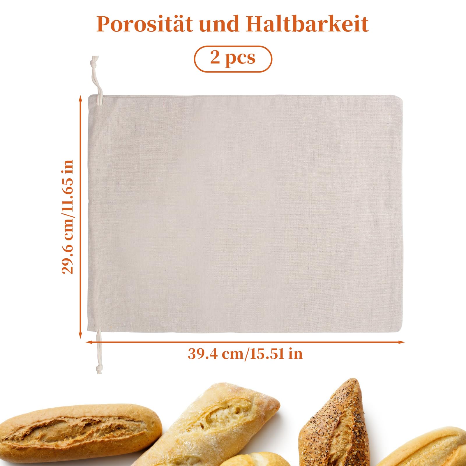 3er Leinen Brotbeutel, Brotsack Aufbewahrung Frischhalten, 30x40cm Leinensack für Brot,Wiederverwendbar Brotsack,für Brot,Baguette,Obst,Gemüse Küche, Haushalt & Wohnen