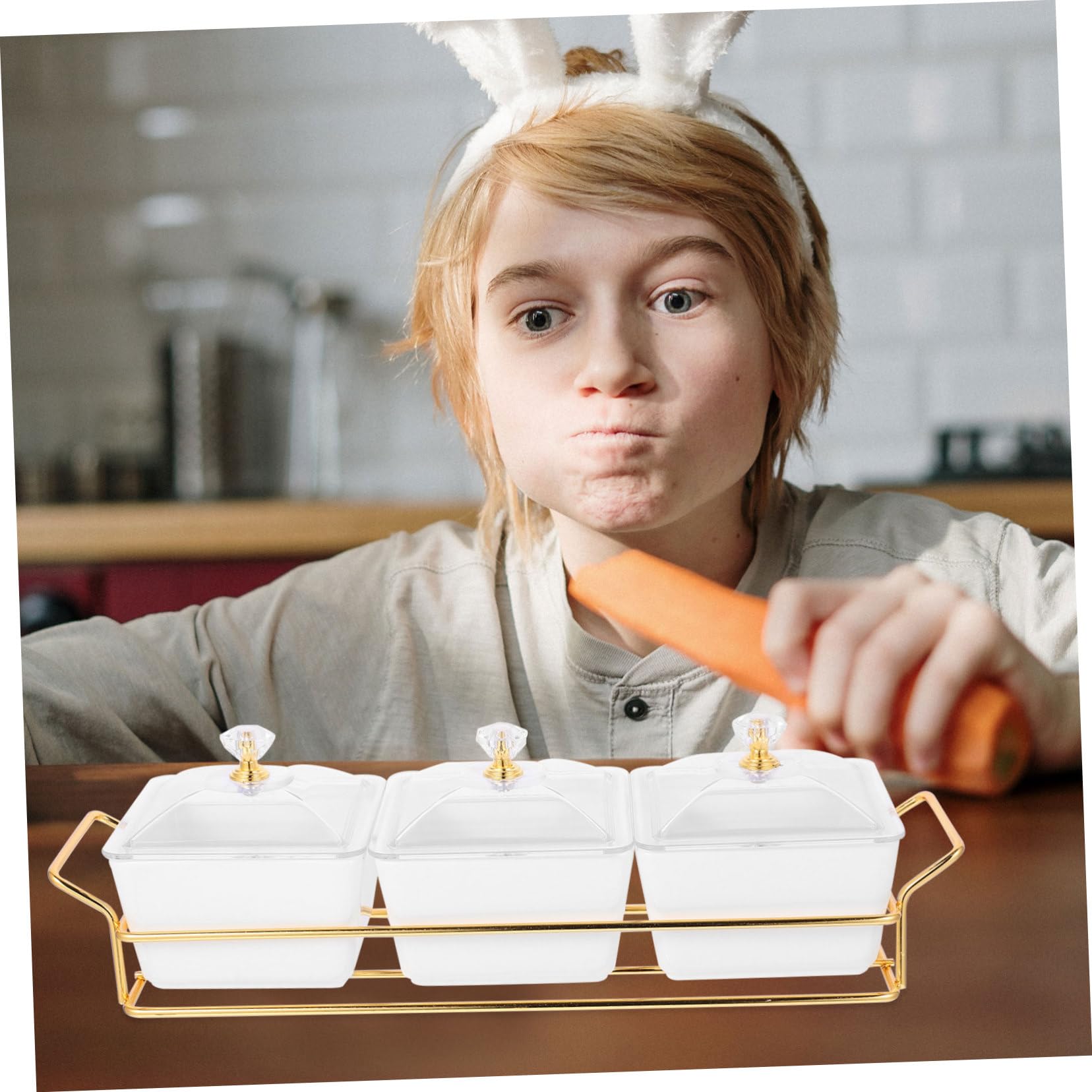 Cabilock Keramik Servierplatte mit Deckel Geteilter Snackteller aus Weißem Keramik mit 3 Fächern Modernes Design für Snacks und Süßigkeiten Zuhause