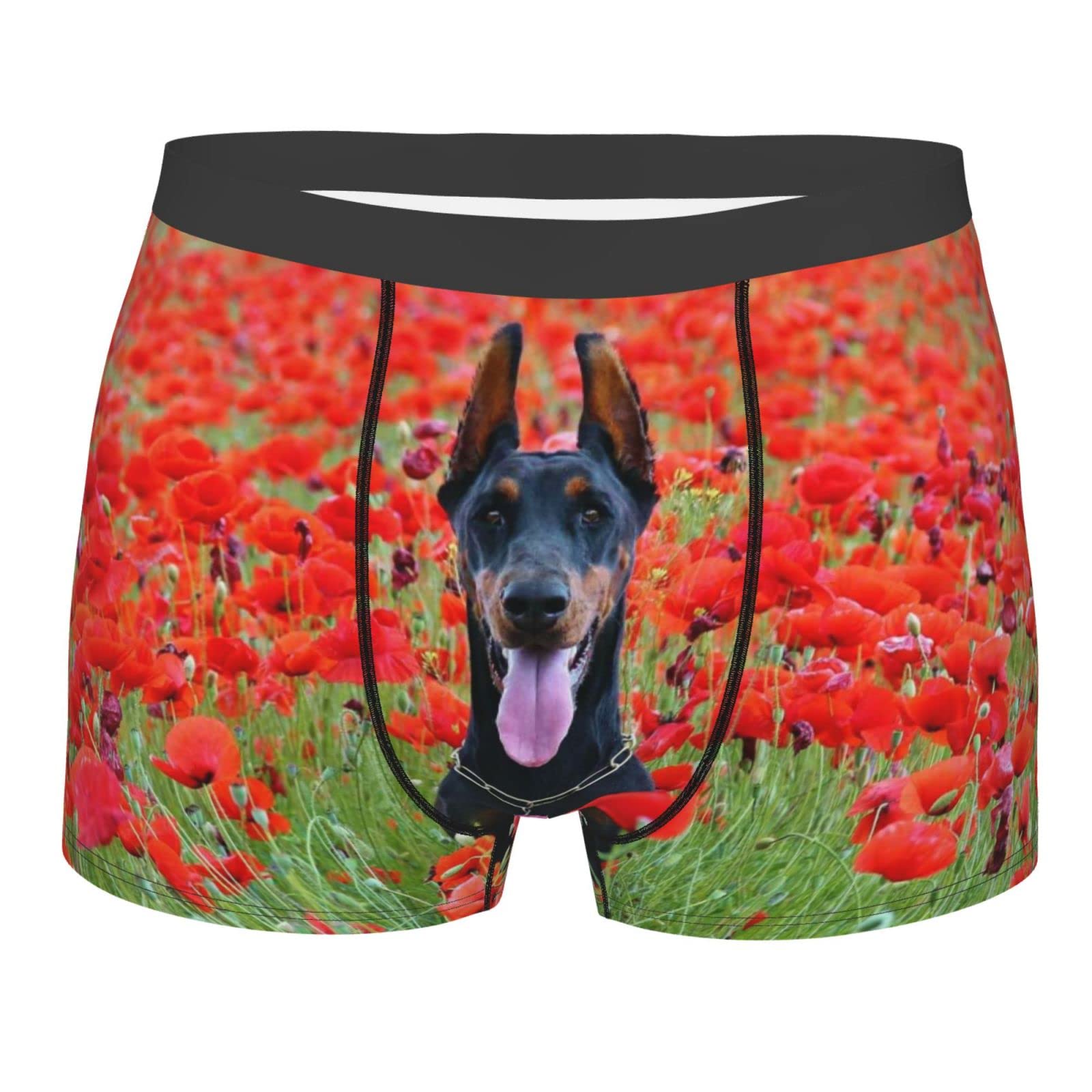 AOOEDM Doberman Pinscher in Rose Men's Boxer Briefs Underpants,Printed Mens Soft Underwear,Comfy Breathable Short Trunk