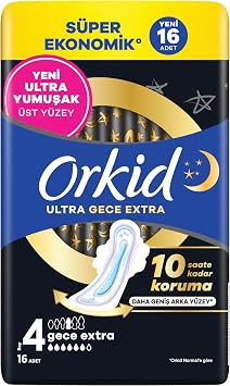 Orkid Ultra Hijyenik Ped Gece Ekstra Boy 4 S per Ekonomik Paket 16 Adet Ped
