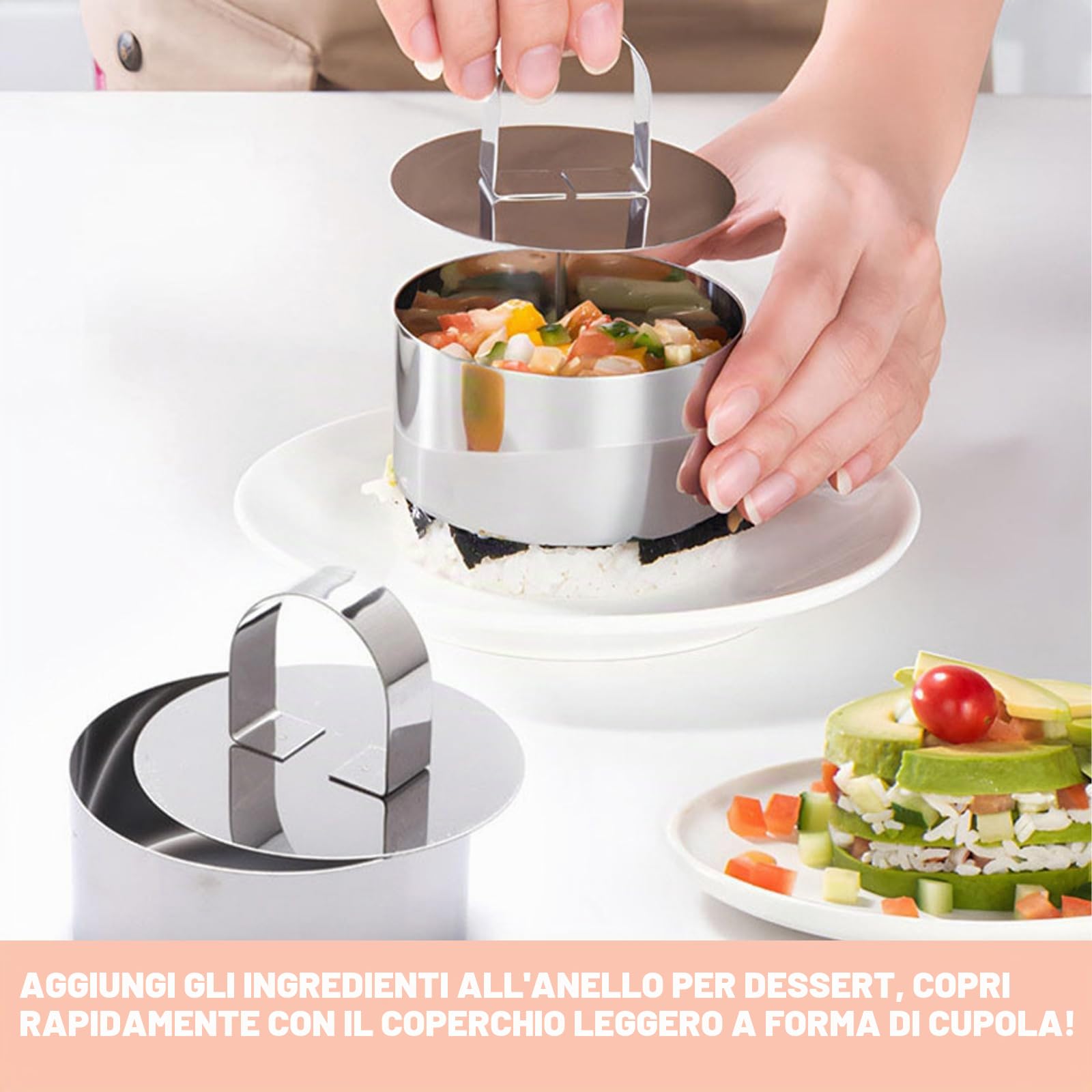 12 Pezzi Coppapasta Tondi Acciaio Inox 8cm con Coperchio e Base Coppa Pasta Tondo Anello per Torte per Dessert Pasticceria Glassa Biscotti Panini Torte Mousse