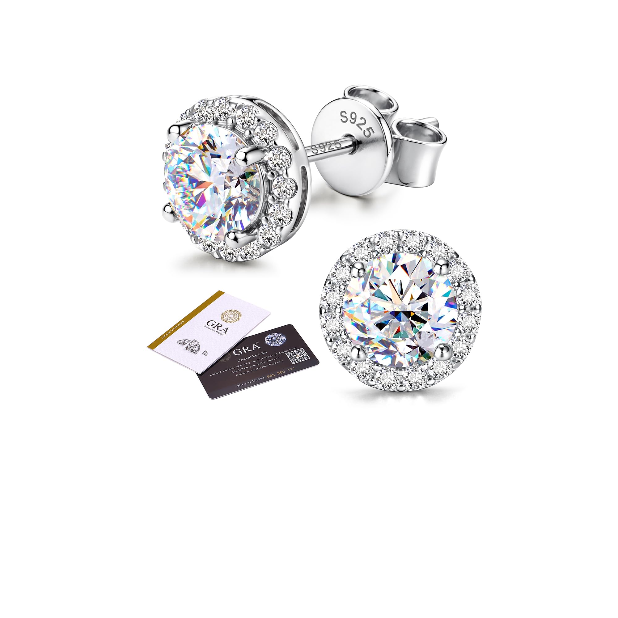 SLLAISS Moissanite Orecchini Argento 925 Brillante Punto Luce Diamante D Color VVS1 Taglio Cushion Halo Orecchino Argento Sterling per Donna Ipoallergenici Piccoli Lobo Brillantini 0.5-2ct