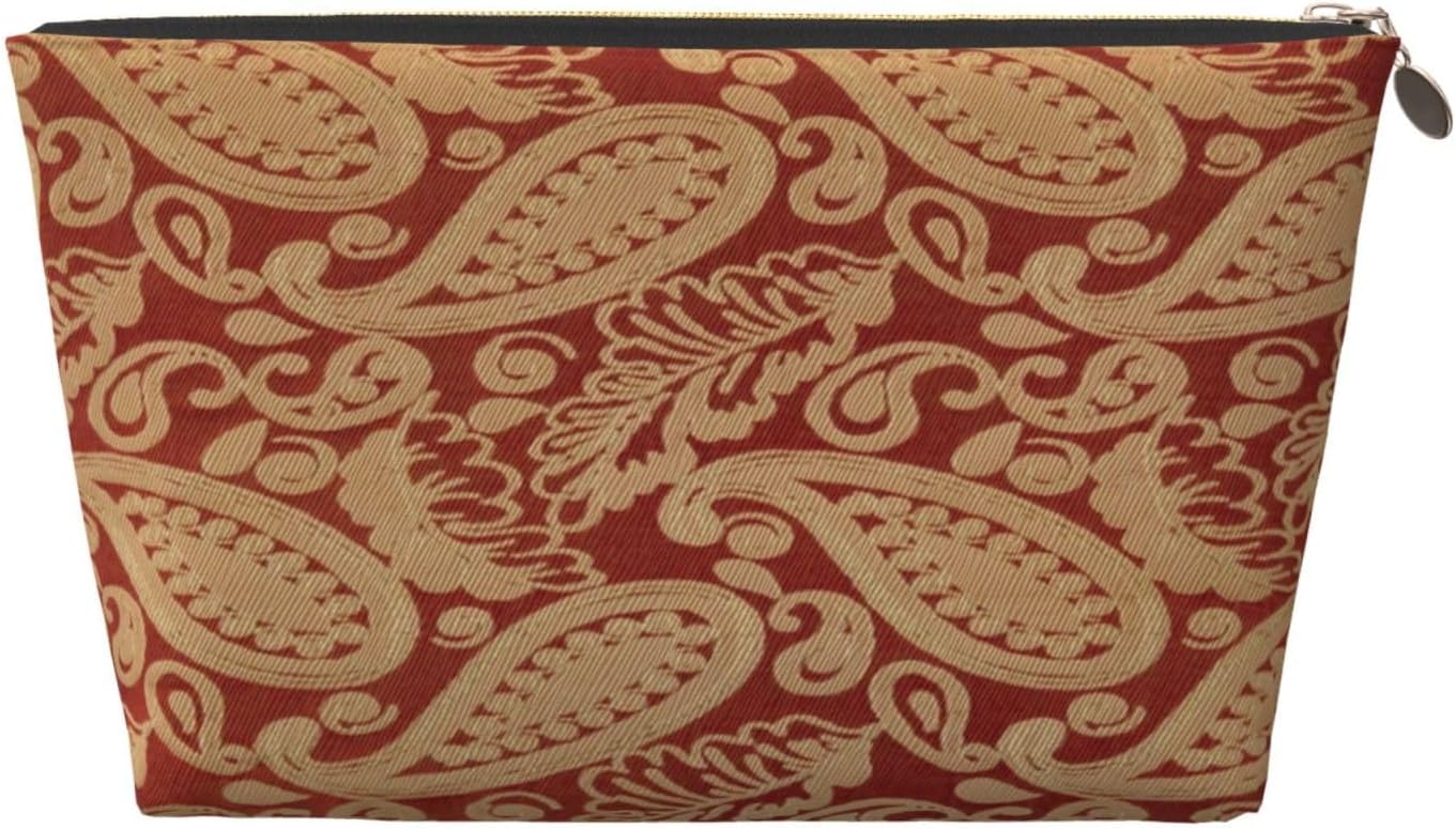 Red Polka Dot Bohemian Paisley Leather Makeup Bag For Women, Portable Travel Toiletry Bag,Cosmetic Bags, Toiletries, Aesthetic Accessories Storage Bag