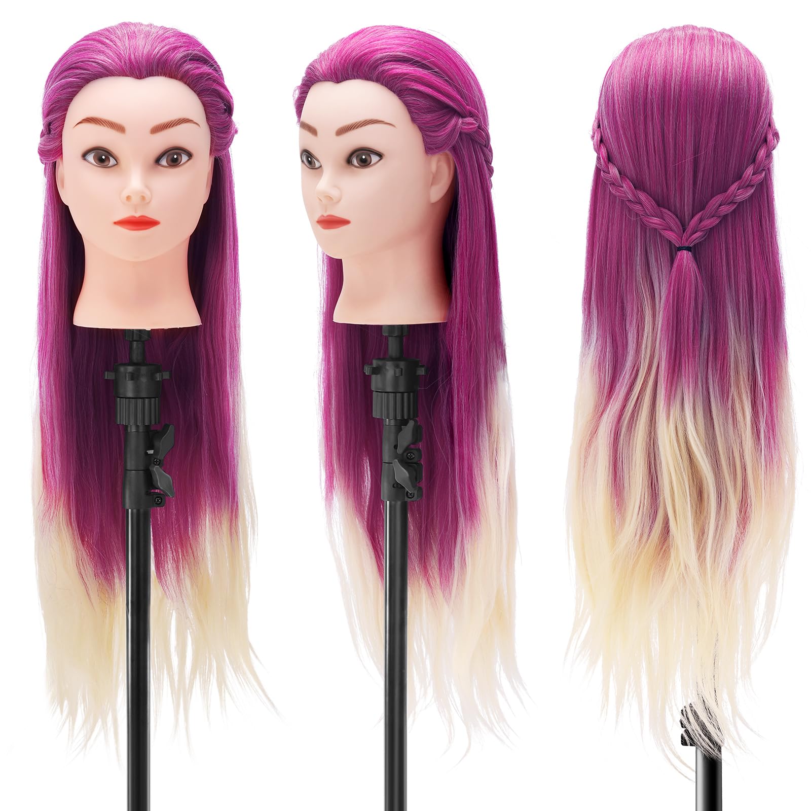 TwoWin Hairdressing Training Head, 29" Synthetic Fiber Hair Mannequin Head - Image 3