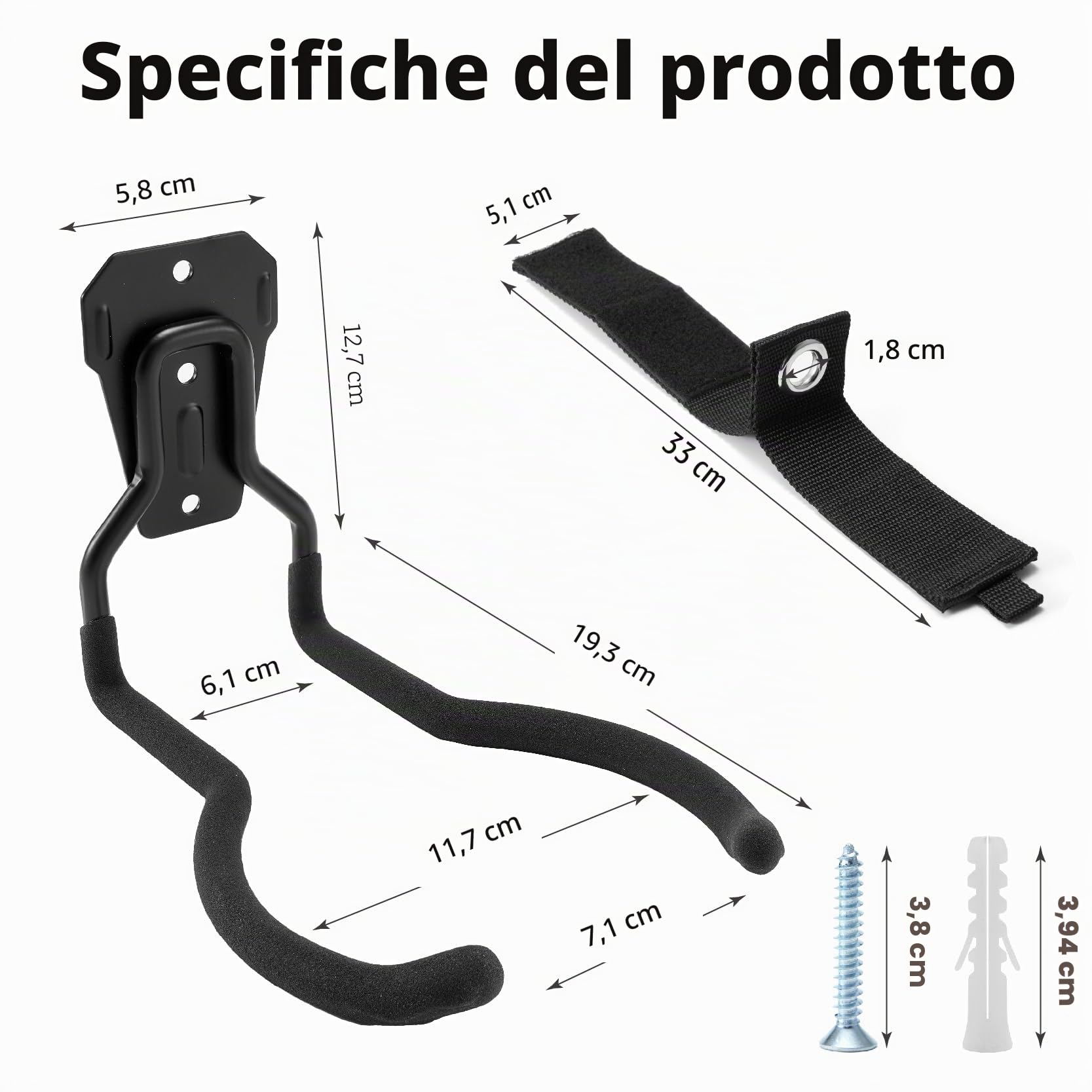 Gancio da parete per attrezzi da giardino 30 kg 4 pezzi
