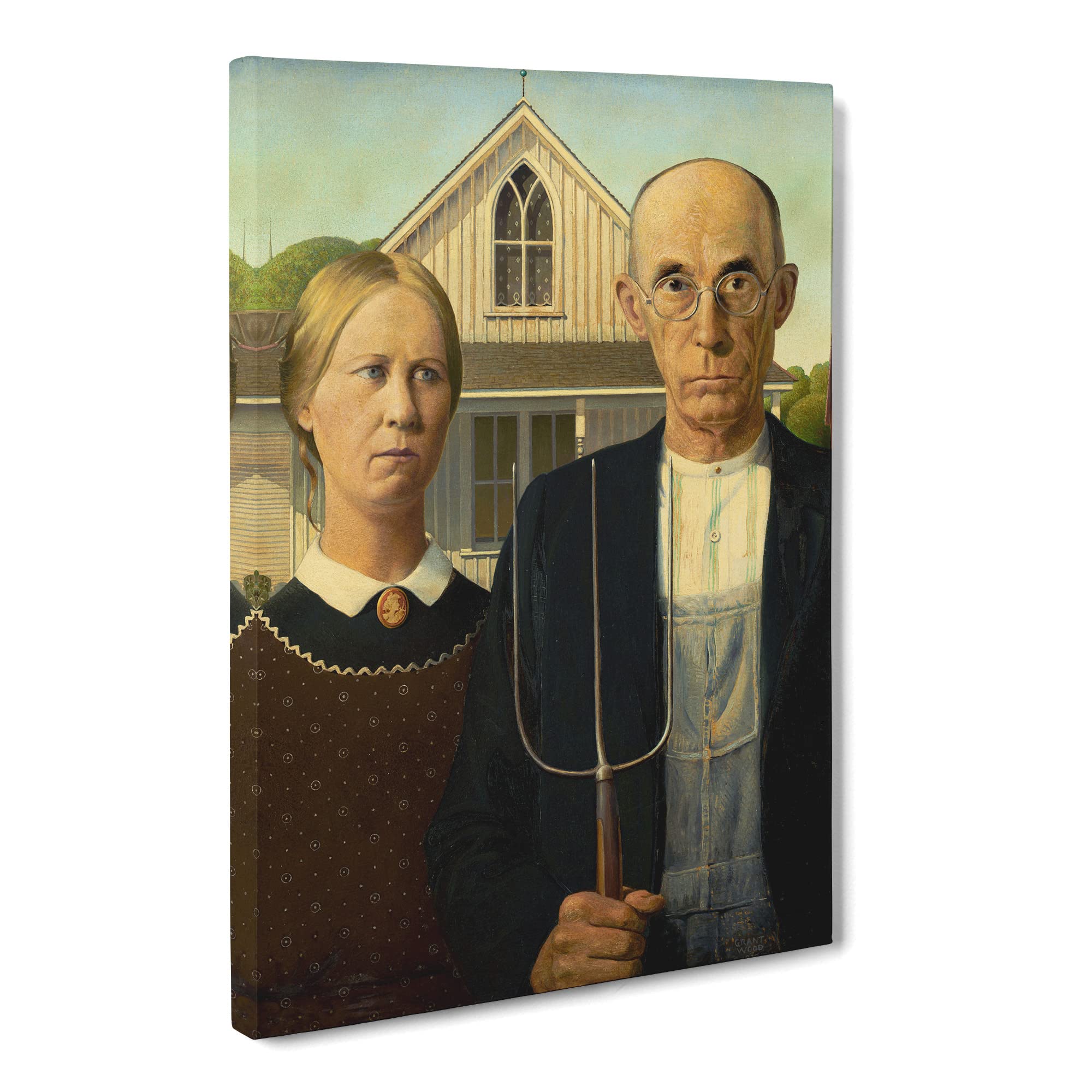 American Gothic By Grant Wood Canvas Print, Mixed, 25L x 50W cm