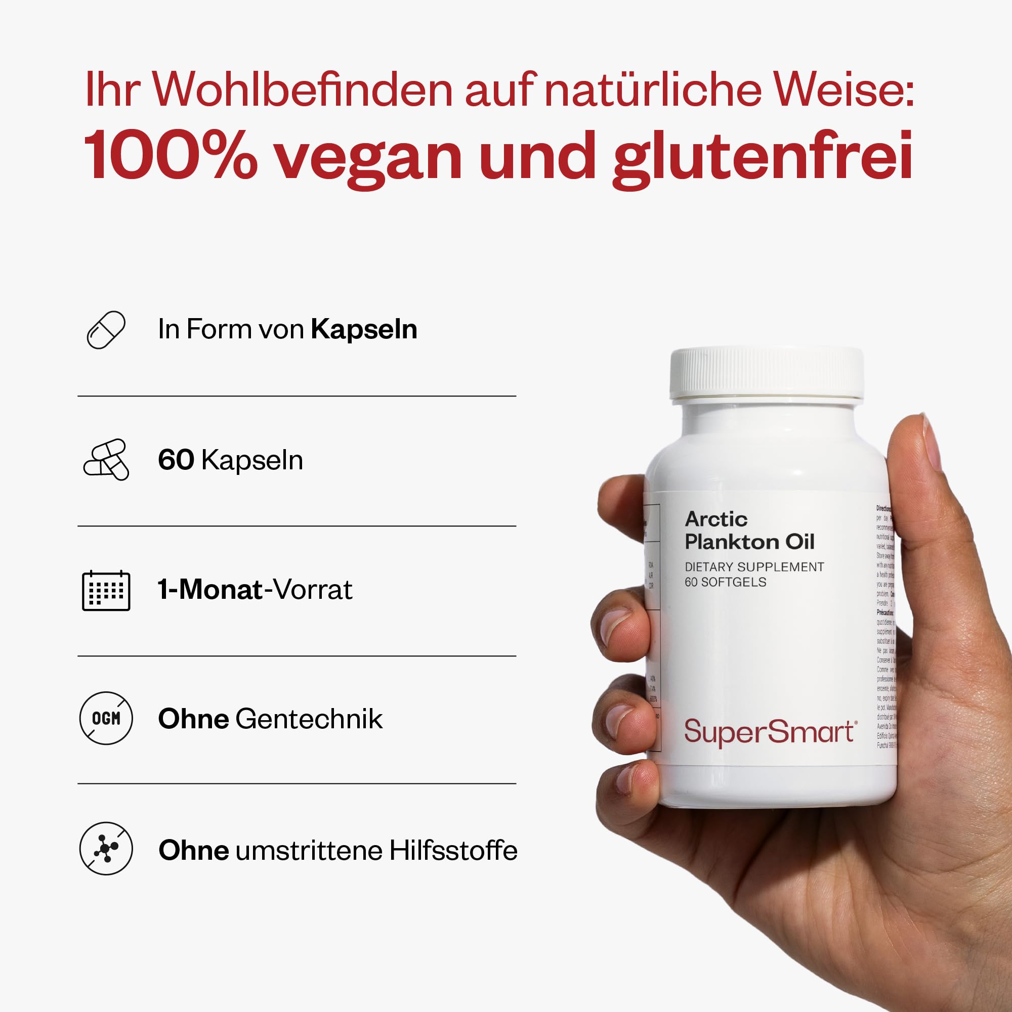 SuperSmart - Arctic Plankton Oil - Krillöl (Zooplankton) mit Omega-3-Fettsäuren - EPA, DHA & SDA - Unterstützt ein gesundes Herz-Kreislauf-System | Nicht GVO & Glutenfrei - 60 Softgels