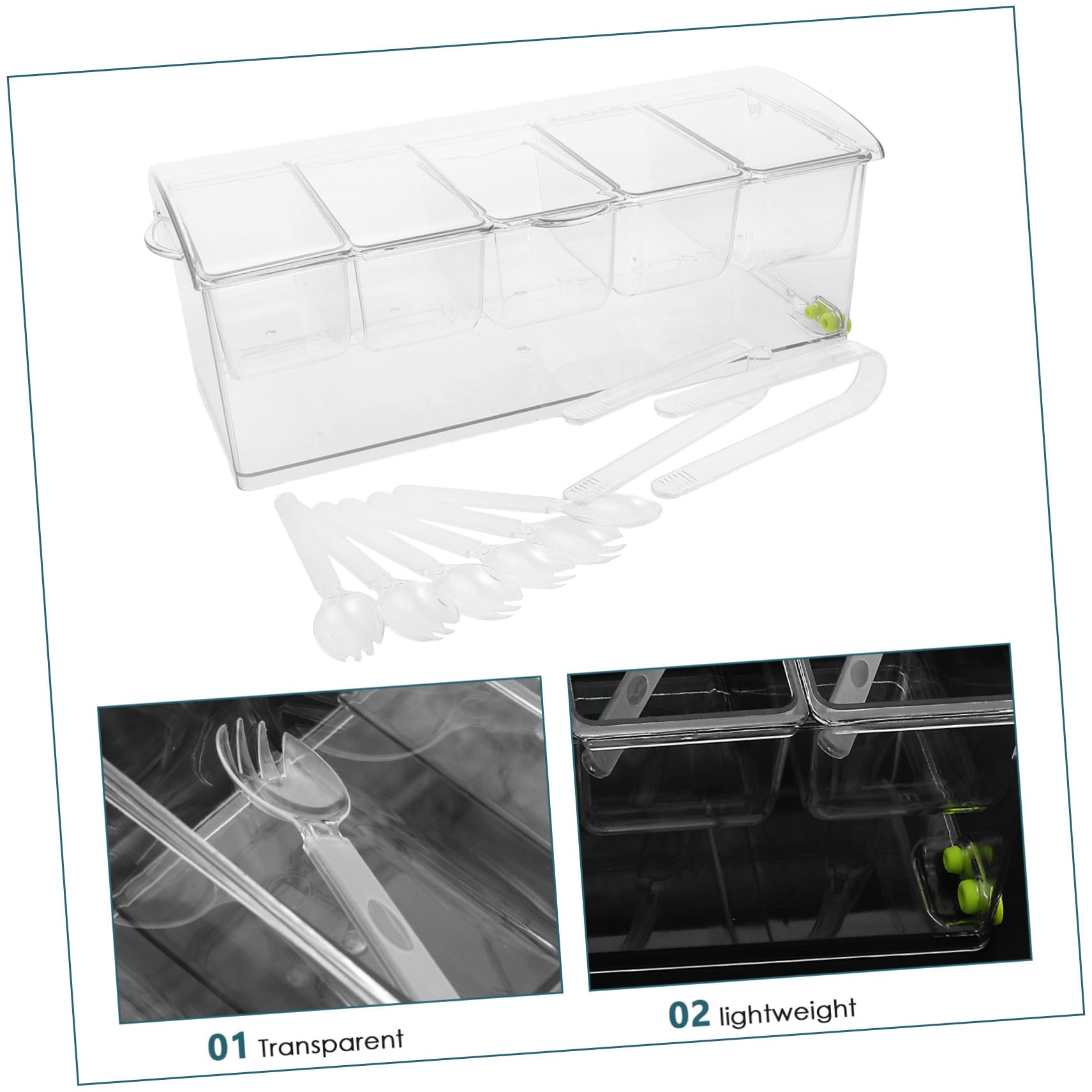 Mikinona Plateau à Condiments Réfrigéré Plastique Compartiments avec Couvercle Bac Froid pour Fruits Légumes Sauces Buffet Self-service avec Accessoires Plateau de Service Polyvalent