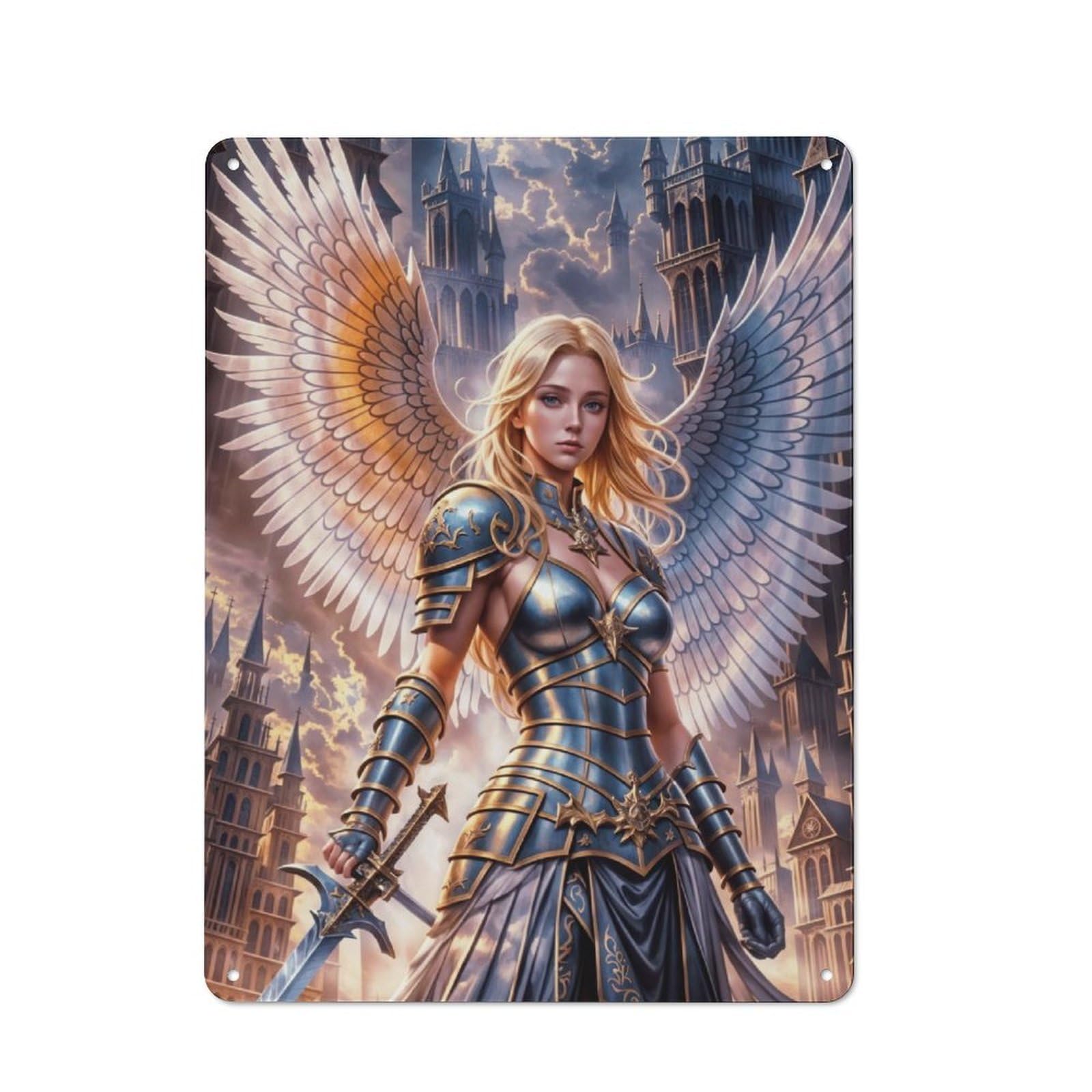 Junmoney Colorful Archangel Retro Metal Plaque 40X30cm Featuring For Garage Wall, A Winter Wall Decor Update For Workshop Decor Fans
