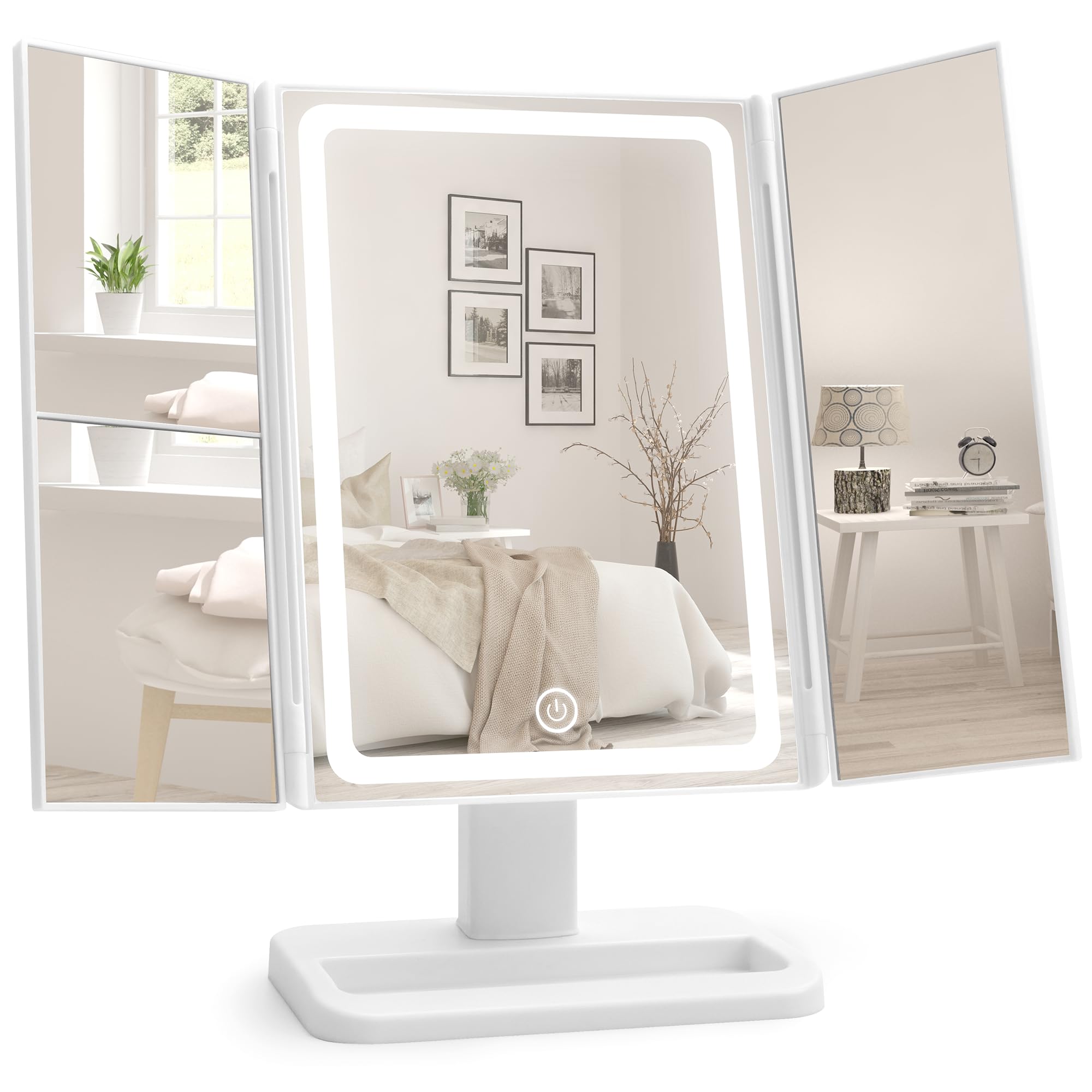 Espejo Maquillaje con Luz - Espejo Aumento 1X/2X/3X - LED Espejo de Tocador sin Cable - Espejo de Mesa con Luces - Espejo Sobremesa para Maquillarse Plegable - Regalos Originales para Mujer & Niña