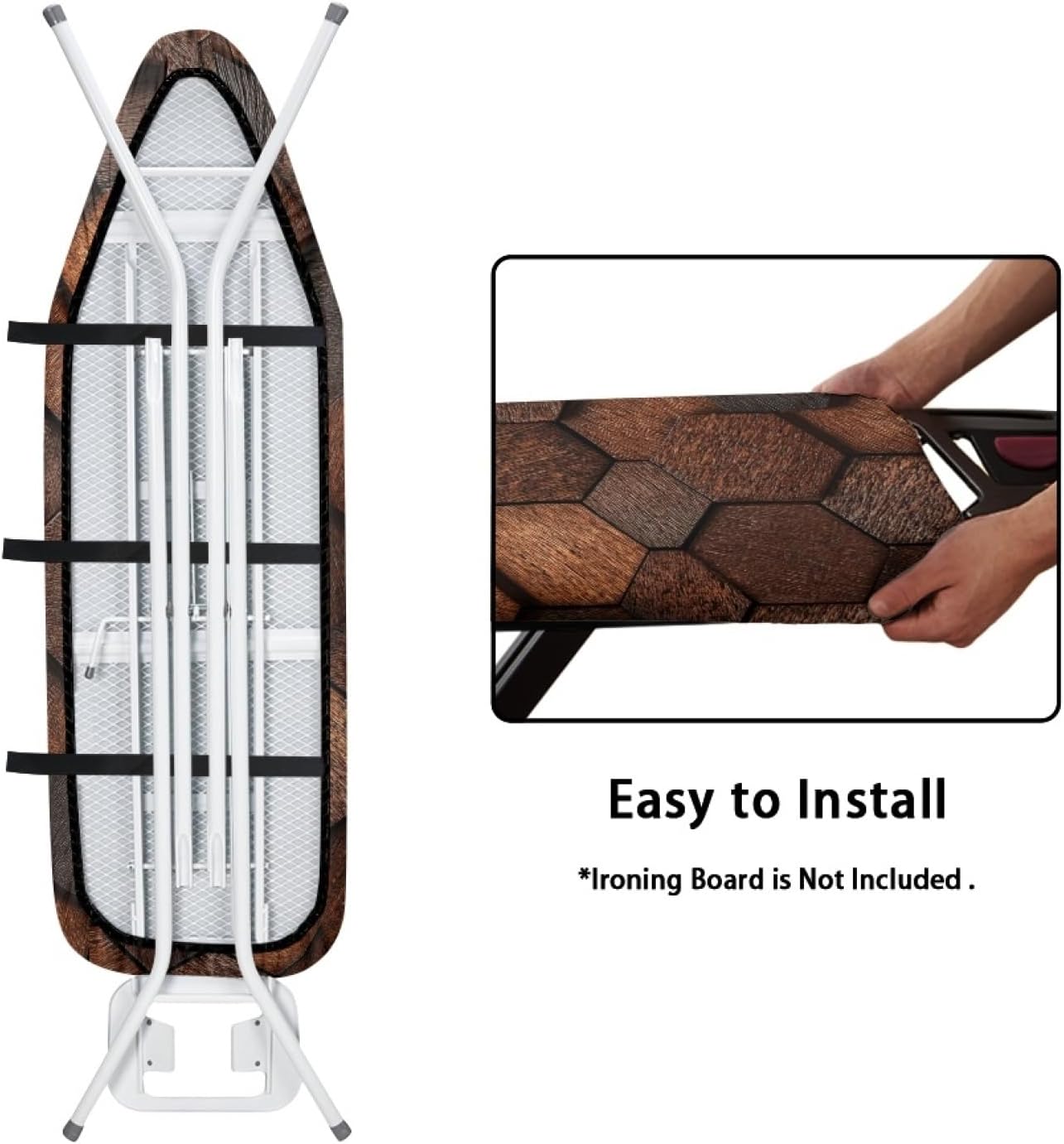Padded Ironing Board Covers 18 X 49 Brown Hexagonal Ironing Board Pad and Cover Thick Replacement Drawstring Tightening & Lock, Easy Fit, Scorch & Stain Resistant, Non Slip