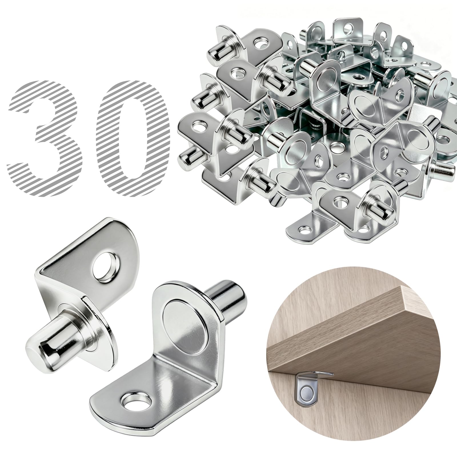 30PCS 5mm Shelf Pegs, Metal Shelf Support Pins for Cabinets, Bookcases, Closets and Furniture, Nickel Plated Shelf Holders (Spoon Shaped) — Amazon image 13