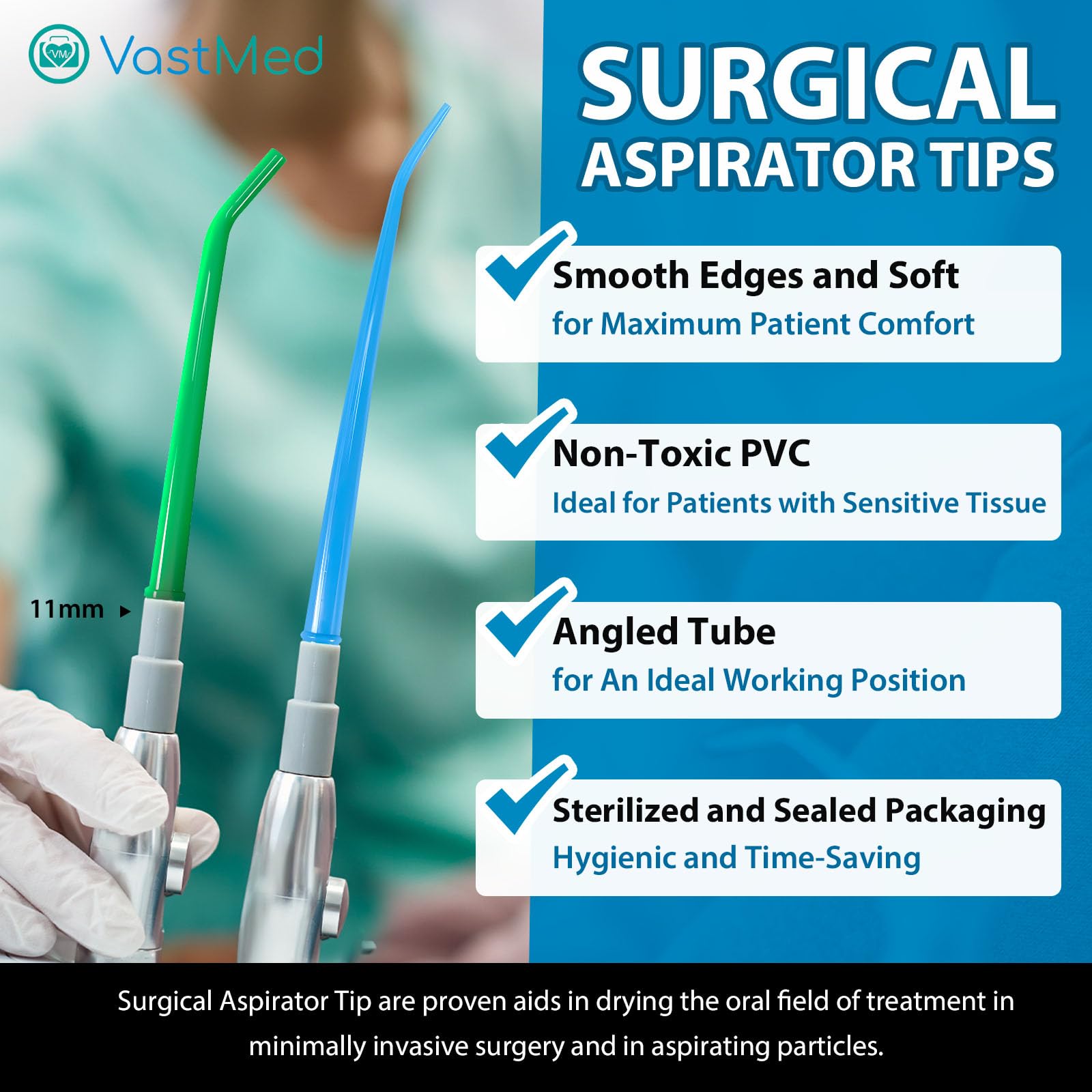 25 Pcs Dental Surgical Aspirator Tips by Vastmed | Disposable Suction Tips | 1/4