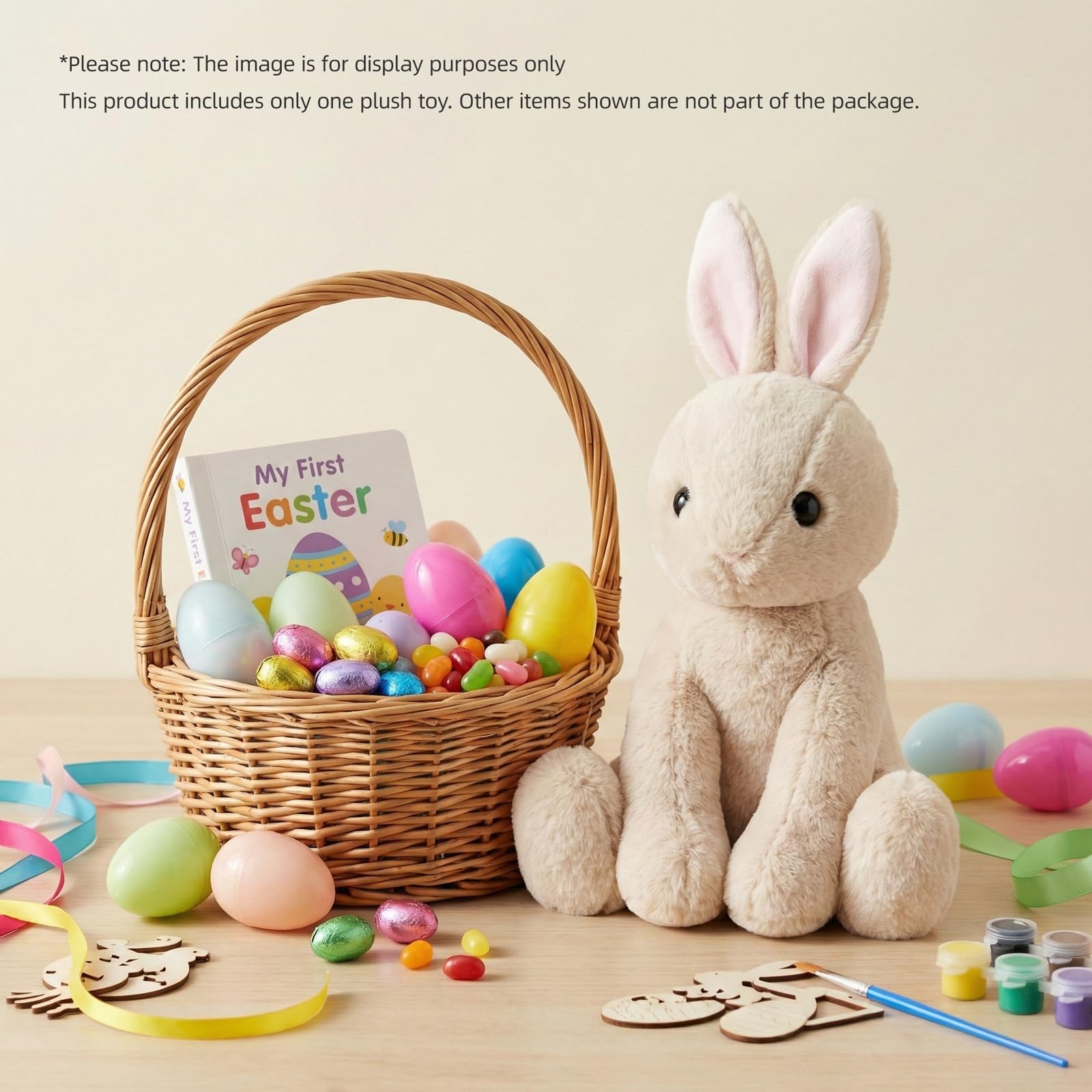 WEIGEDU Adorable conejito de peluche, juguete de peluche SOFE para niños, niñas, bebés, cumpleaños, Pascua, Navidad, regalo para dormir, 17.3 pulgadas, beige y rosa