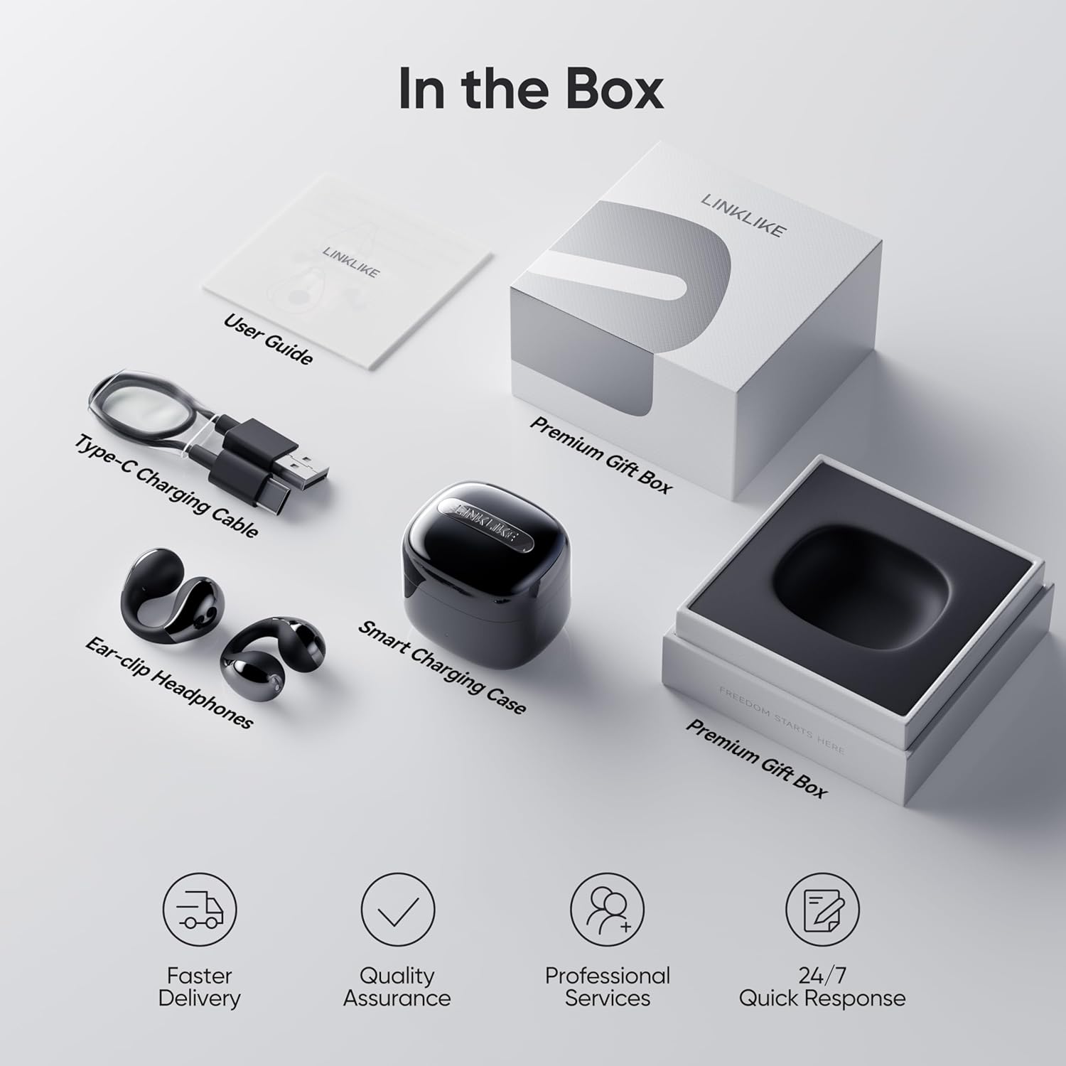 Linklike 2026 New Open Ear Earbuds Bluetooth 6.0, Hi-Res LDAC, Patented Z-Structure for 0-Pressure Comfort, AI Clear Calls, Ultralight 5g 40H+ Battery IPX5 Wireless Silicone Clip-on Headphones, Black 8 71WCv76fT0L. AC SL1500