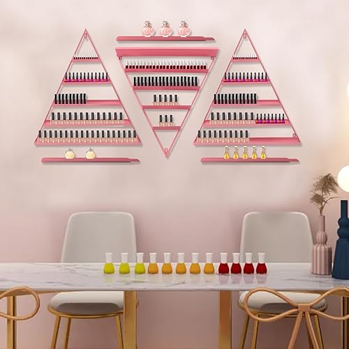 Miniatura 2 de Estante de almacenamiento de esmalte de uñas de metal para montar en pared, organizador de esmalte de uñas triangular de 5 niveles, soporte de