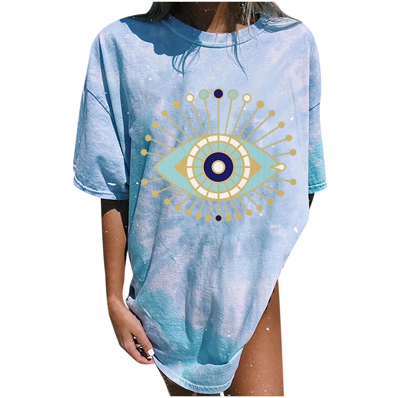 toodiiin Womens Tops Latest Fashion Western Solid Color Print Casual Short Sleeve Tops for Summer-picture-47